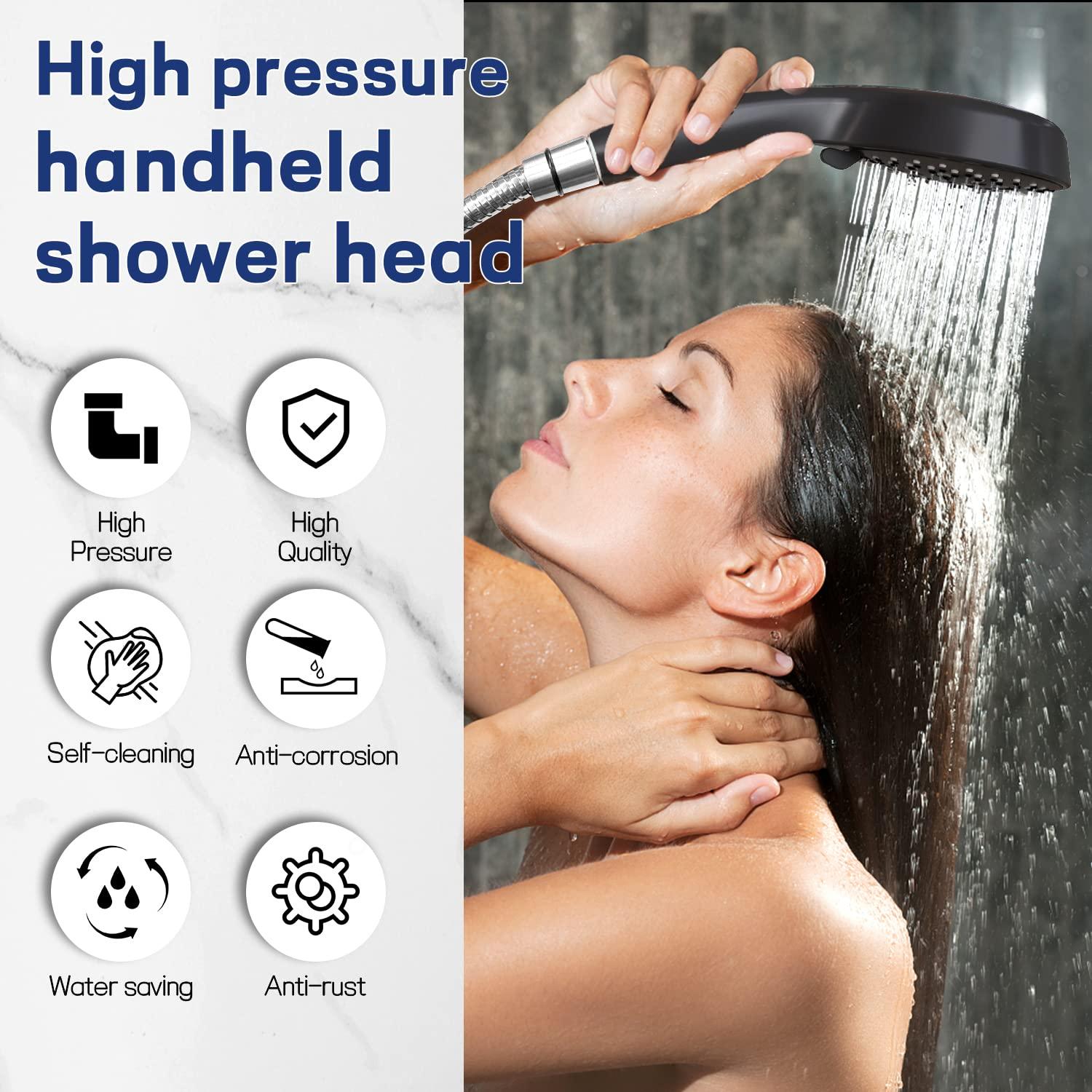 High Pressure Handheld Shower Head 11 Spray Settings, 4.85 inch Pause Switch Water Saving Shower Head, Removable High Flow Bathroom Showerhead with Long Hose and Adjustable Bracket (Matte Black) - Image 5