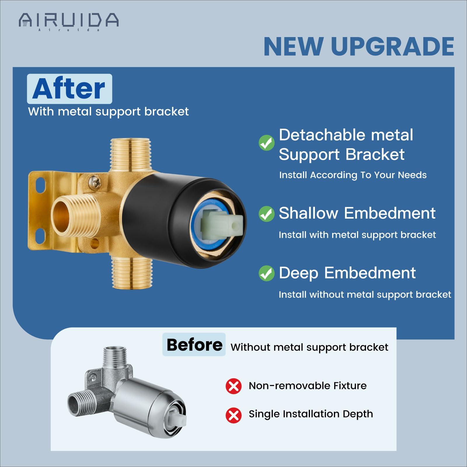 Airuida Shower Faucet Set with Tub Spout Bathtub Faucet Kit Shower Tub Faucet Set Complete Tub Shower Trim Kit with Solid Brass Rough-in Valve Rainfall Round 6 Inch Shower Head Matte Black - Image 6