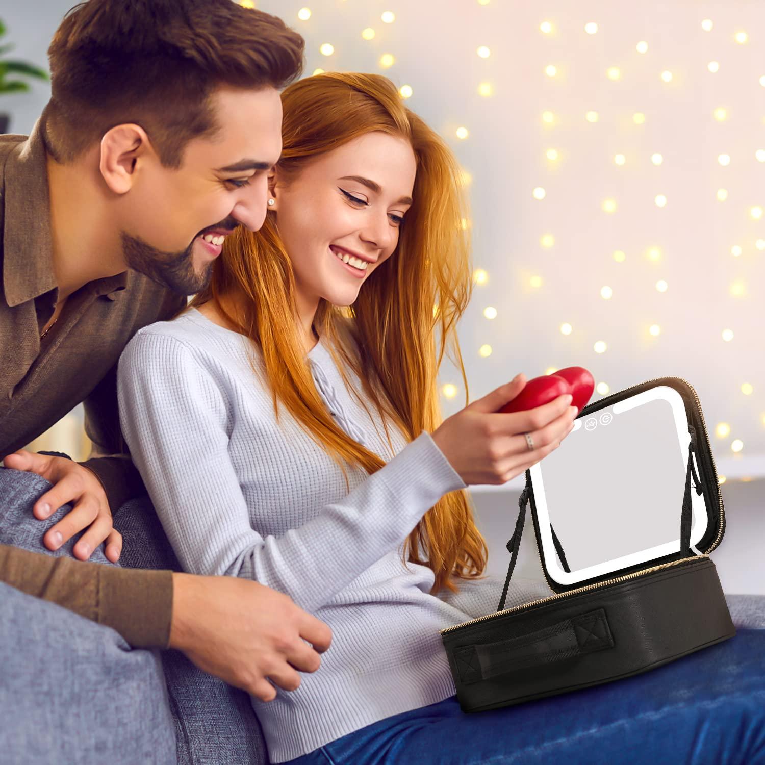 VANMRIOR Travel Makeup Bag with LED Lighted Make up Case with Mirror 3 Color Setting Cosmetic Makeup Box Organizer Vanity Case for Women Beauty Tools Accessories Case Rechargeable - Image 2
