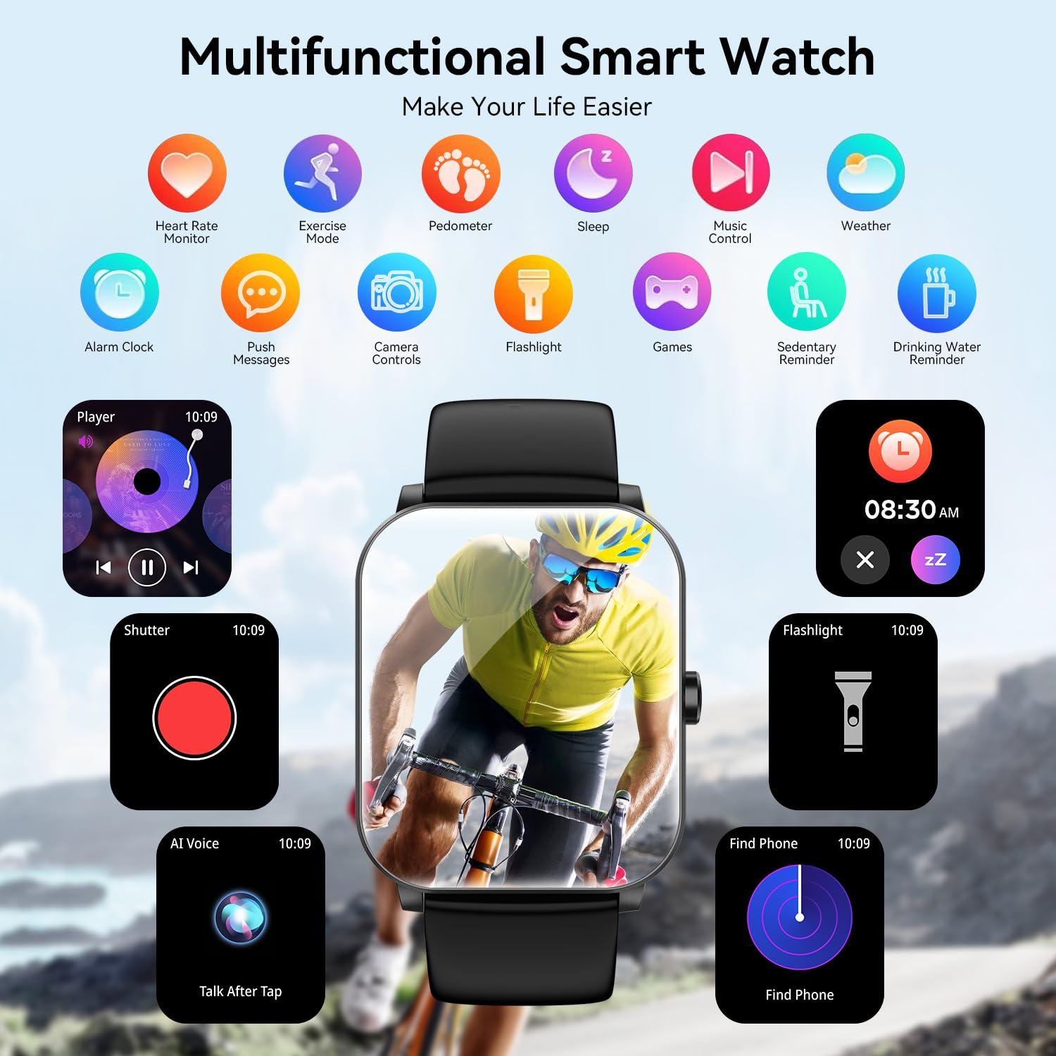 Smart Watch, 1.85" Smartwatch for Men Women (Answer/Make Call), Heart Rate, Sleep Monitor, Pedometer, 120+ Sport Modes Activity Tracker, IP68 Waterproof Fitness Watch for Android iOS (Black) - Image 6