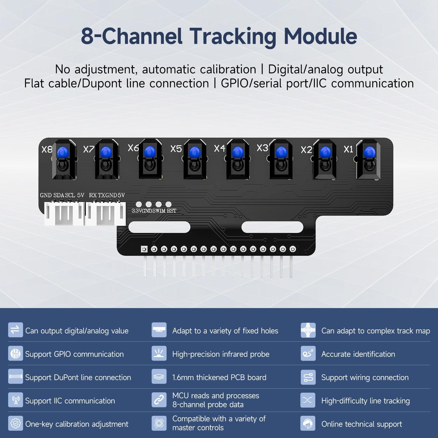 Yahboom 8-Channel Line Patrol Module Sensor 10 Pin,GPIO/IIC/USART,Suitable for RaspberryPi/STM32/UNO/Electronic Projects (8-Channel Module+PH2.0+Dupont Line+Copper Column) - Image 3