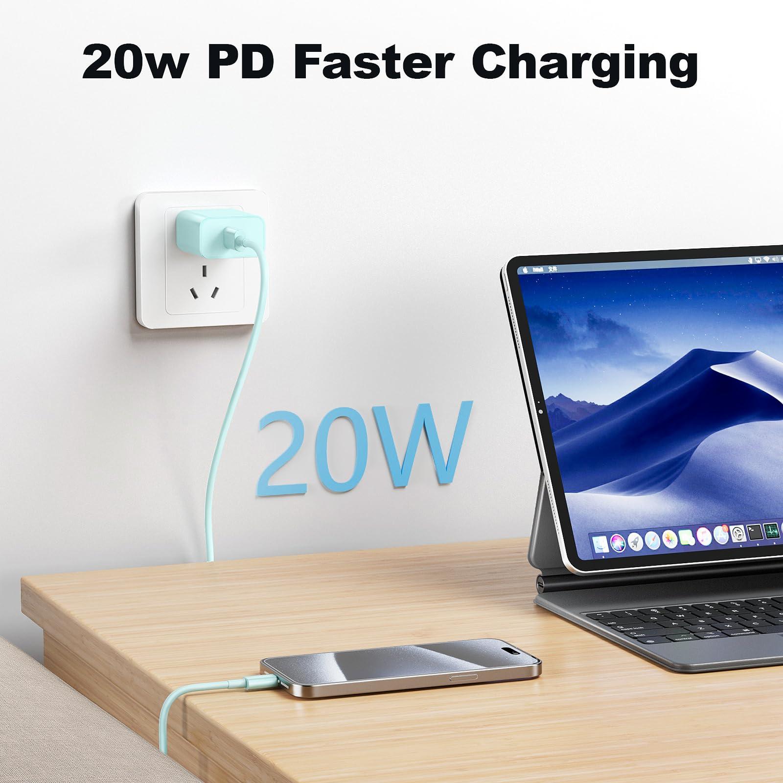 Compatible with iPhone16/15 Charger Fast Charging, 3 Pack 20W USB C Colorful Wall Charger Block with 6ft USB-C to C Cable Compatible with iPhone 16 15 Pro/Plus/Pro Max,Pad Pro 12.9/11 inch,Pad Air 5th - Image 4