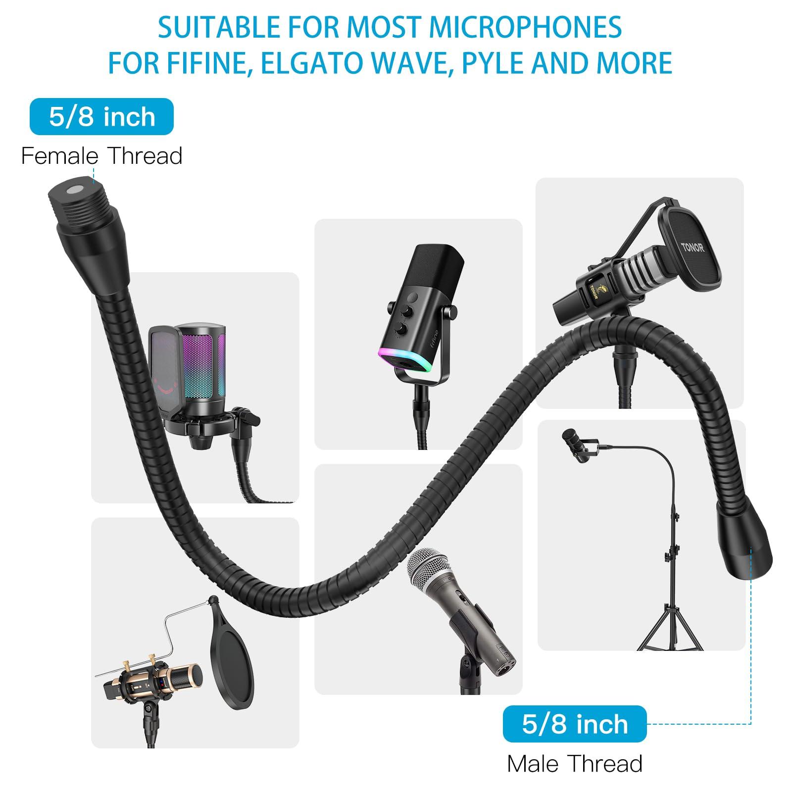 ZealSound Upgraded Metal Hose Arm, 19 inch Flexible Gooseneck Stand, Heavy Duty Extension for Microphone, Mic Floor Stand, Phone Holder, Makeup Mirror, 5/8" Thread - Image 4