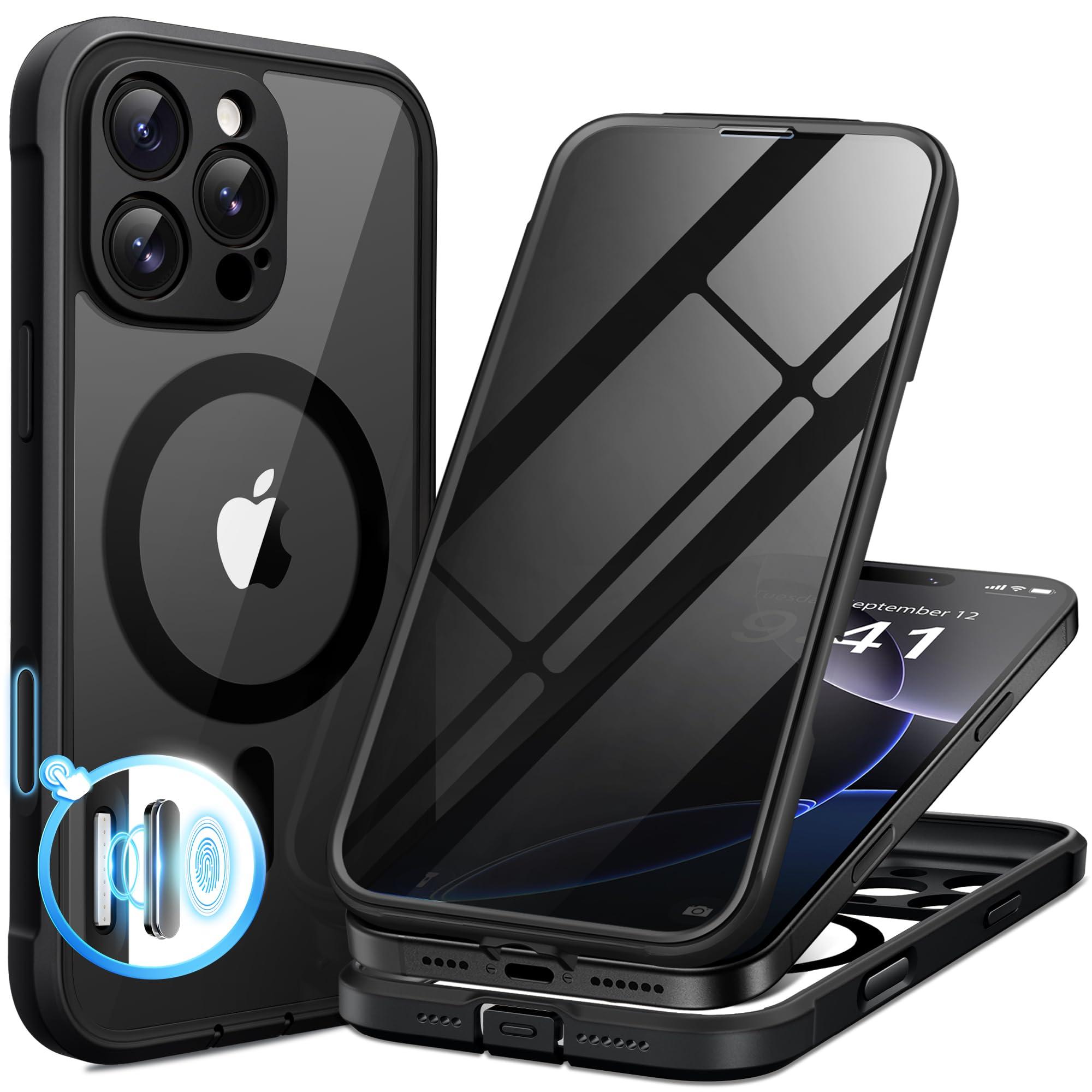 BERFY Magnetic for iPhone 16 Pro Max Case, Compatible with MagSafe, Built-in Privacy Screen Protector and Upgraded Camera Protection,Anti-Spy Full Body Shockproof Phone Case for 16 Pro Max 6.9", Black