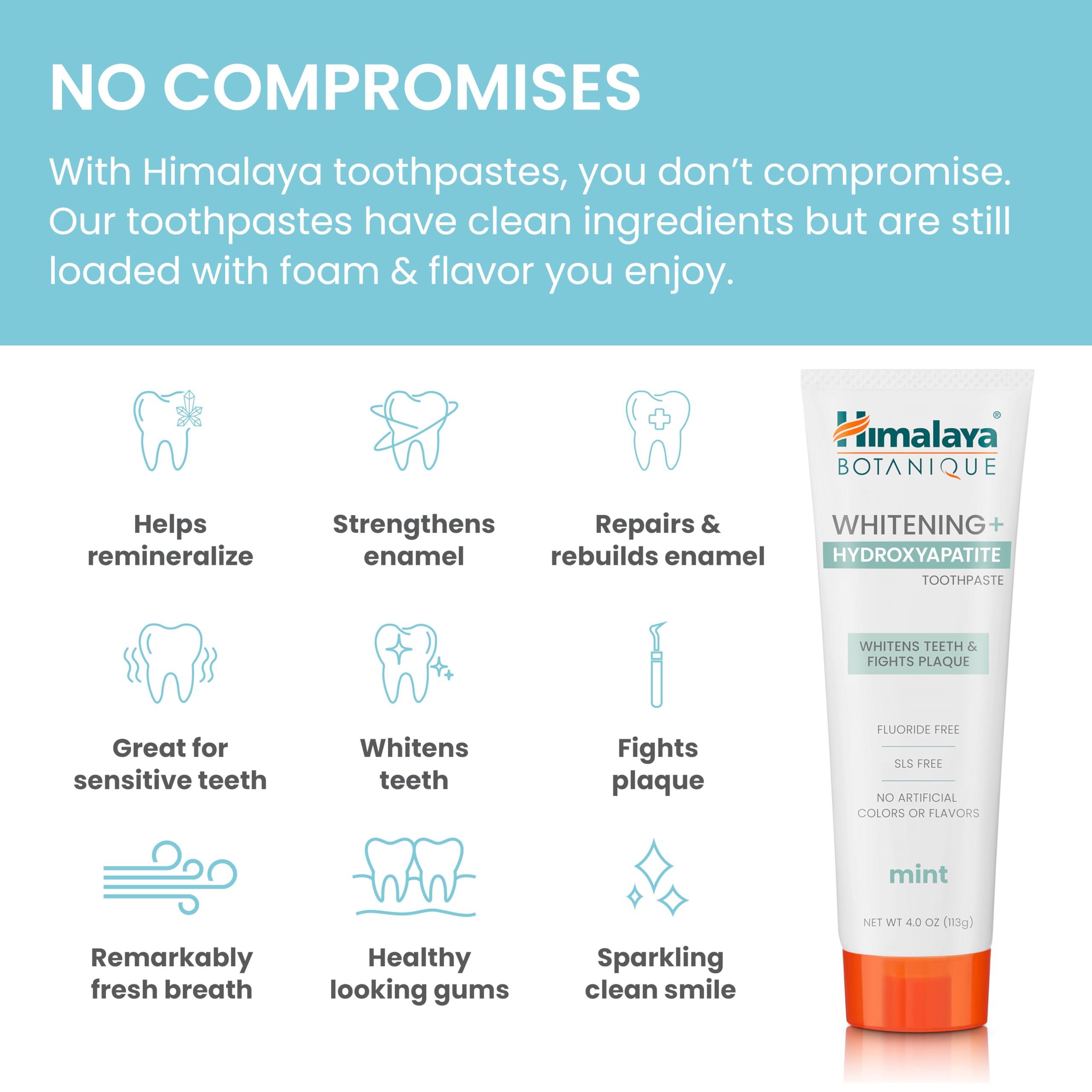 Himalaya Botanique Whitening + Hydroxyapatite Toothpaste, Mint Flavor - Nano Hydroxyapatite to Support Remineralization and Restore Enamel, Appropriate for Sensitive Teeth - Vegan, Gluten Free, 4 oz - Image 4
