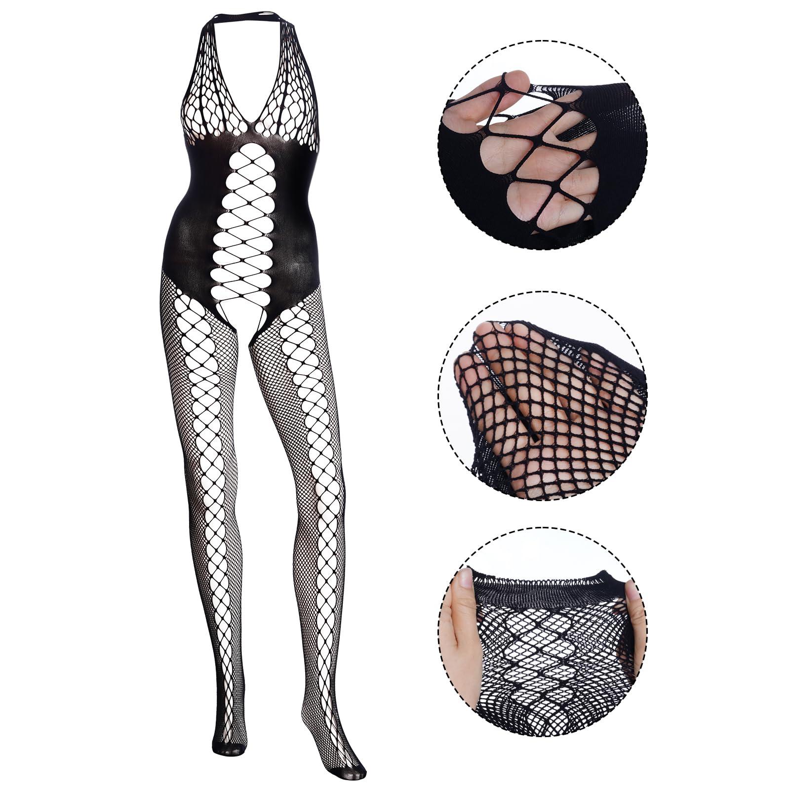Fengek 3 Packs Women Fishnet Bodysuits, Stockings Sleepwear Lingerie for Couple Dating Nightwear, Black - Image 2