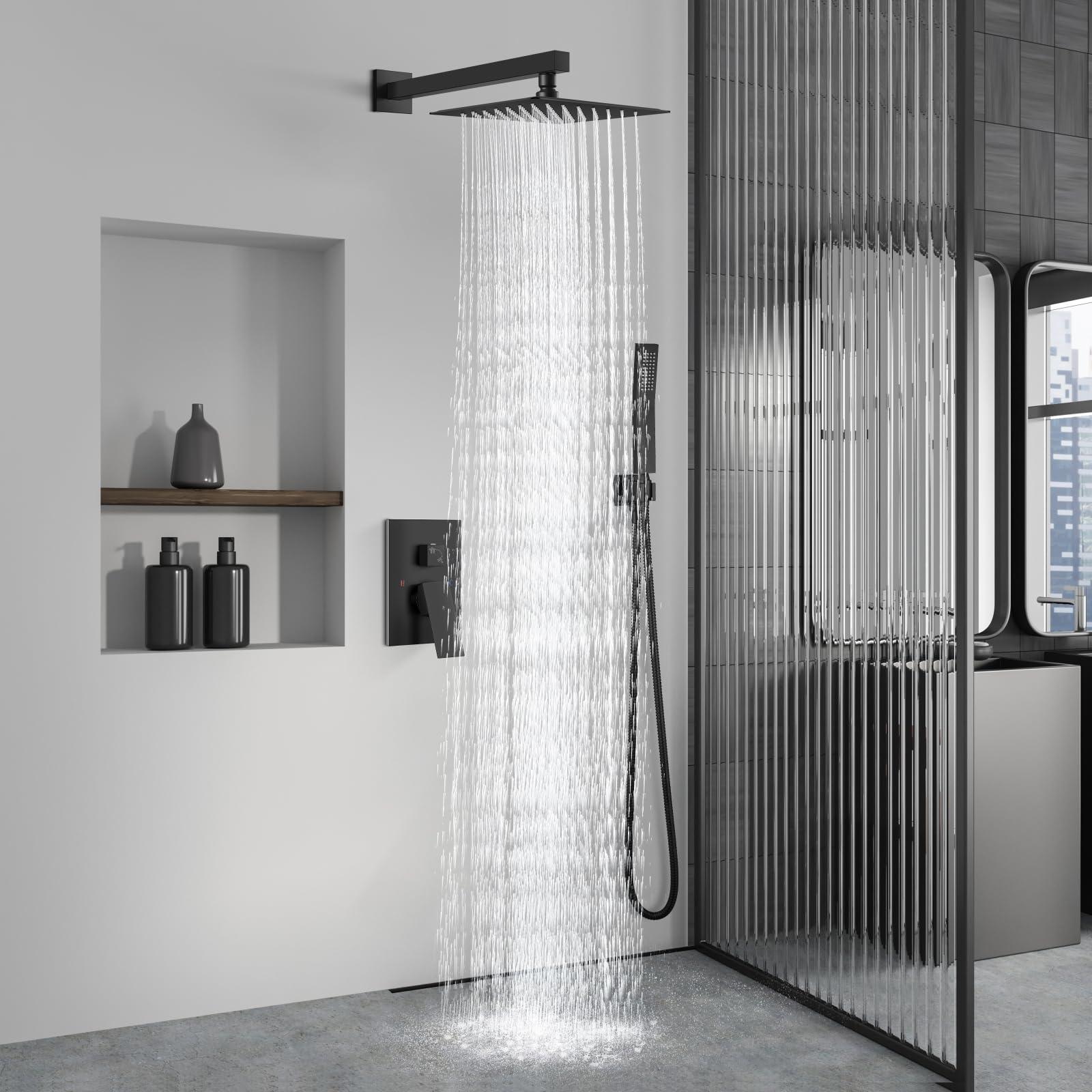 Aolemi Shower Faucet Set Rain Shower System with Handheld Spray Bathroom Shower Combo Rough-in Valve and Shower Trim Kit Included Matte Black 8 Inch Wall Mount Shower Head - Image 2