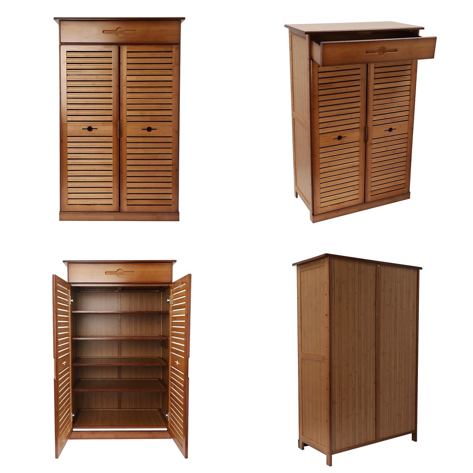 WUSILILU 5 Tier Shoe Cabinet with Drawer, Bamboo Shoe Cabinet Organizer with Door, Retro Entryway Shoe Storage Cabinet for Closet, Living Room, Bedroom, Hallway, Doorway - Image 6