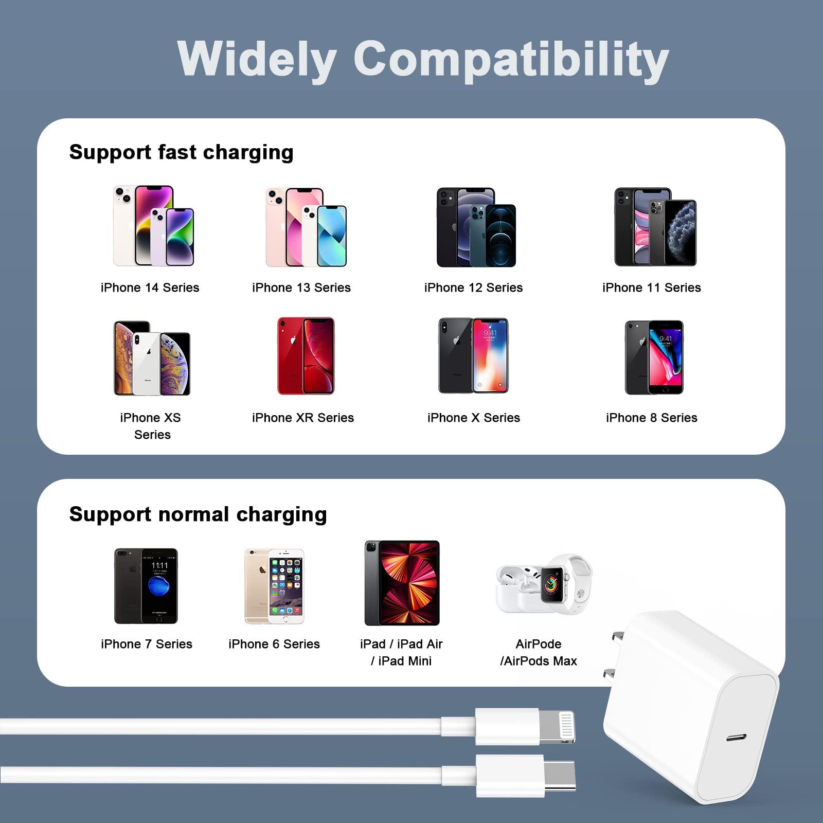 esbeecables 2 Pack PD 20W USB C Fast Charger Block & 6FT Type C to Lightning Cable for iPhone 14 13 12 11 XS XR X 8 series - Image 2