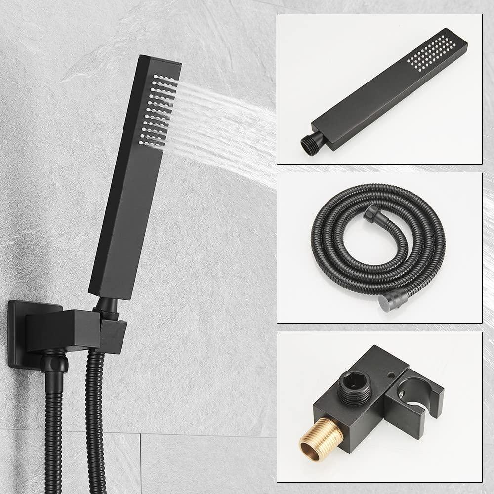 JingGang 12 Inch Ceiling Mount Matte Black Shower System Bathroom Luxury Rain Mixer Shower Combo Set Ceiling Rainfall Shower Head System (Contain Shower Faucet Rough-in Valve Body and Trim) - Image 6