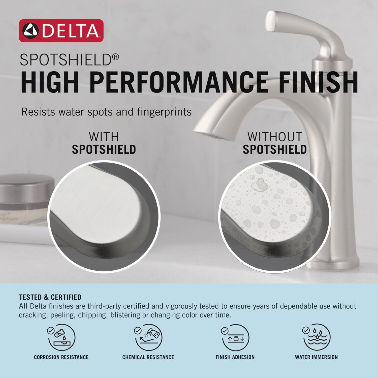 Delta Arvo 1 Hole Pull Down Bathroom Faucet with Sprayer, Brushed Nickel Single Hole Bathroom Sink Faucet with Pull Out Sprayer for Vanity, Push-Pop Drain, SpotShield Stainless 15840LF-SPPD - Image 7