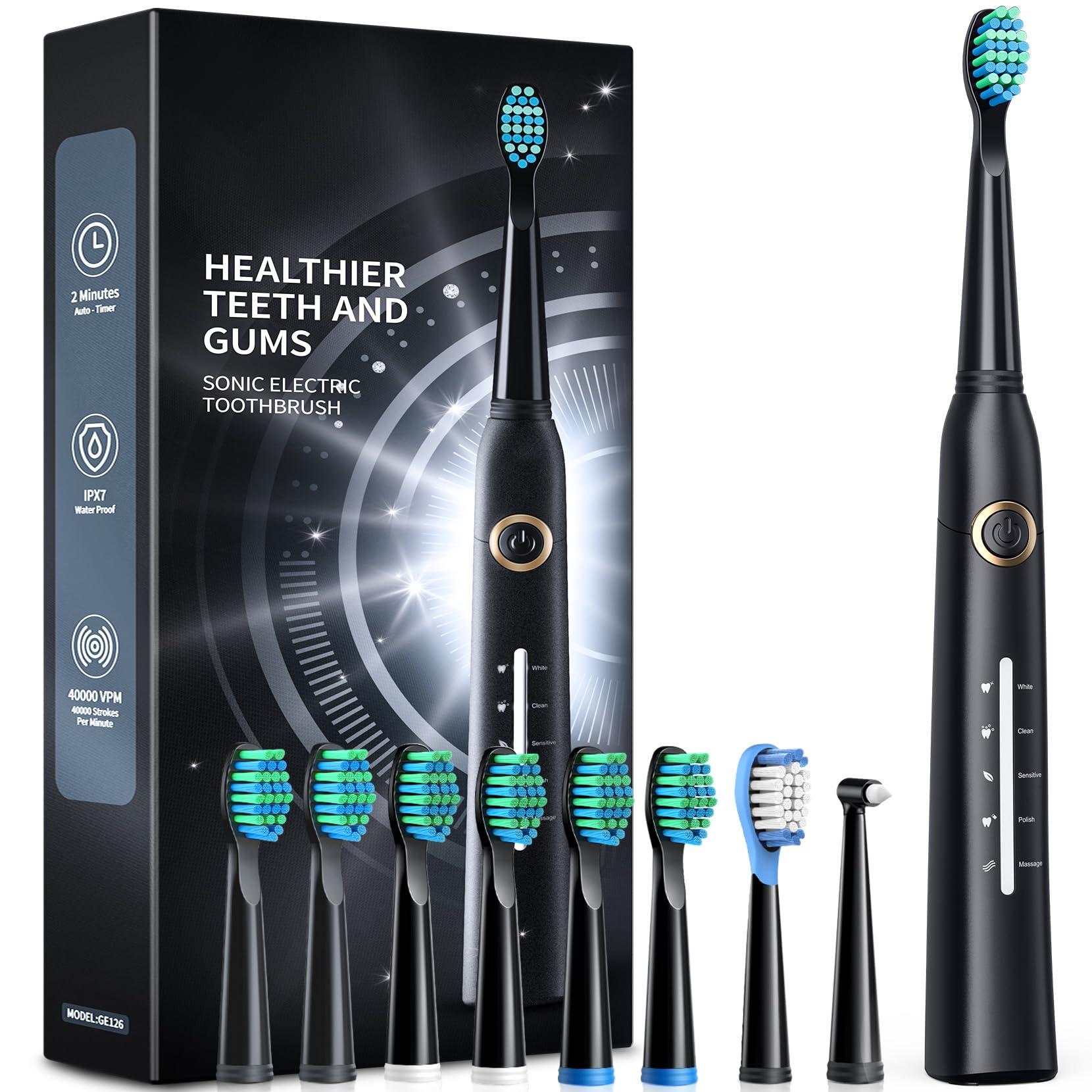 TEETHEORY Sonic Electric Toothbrushes for Adults and Kids, 8 Brush Heads Electric Toothbrush with 40000 VPM Deep Clean 5 Modes, Rechargeable Fast Charge 4 Hours Last 30 Days