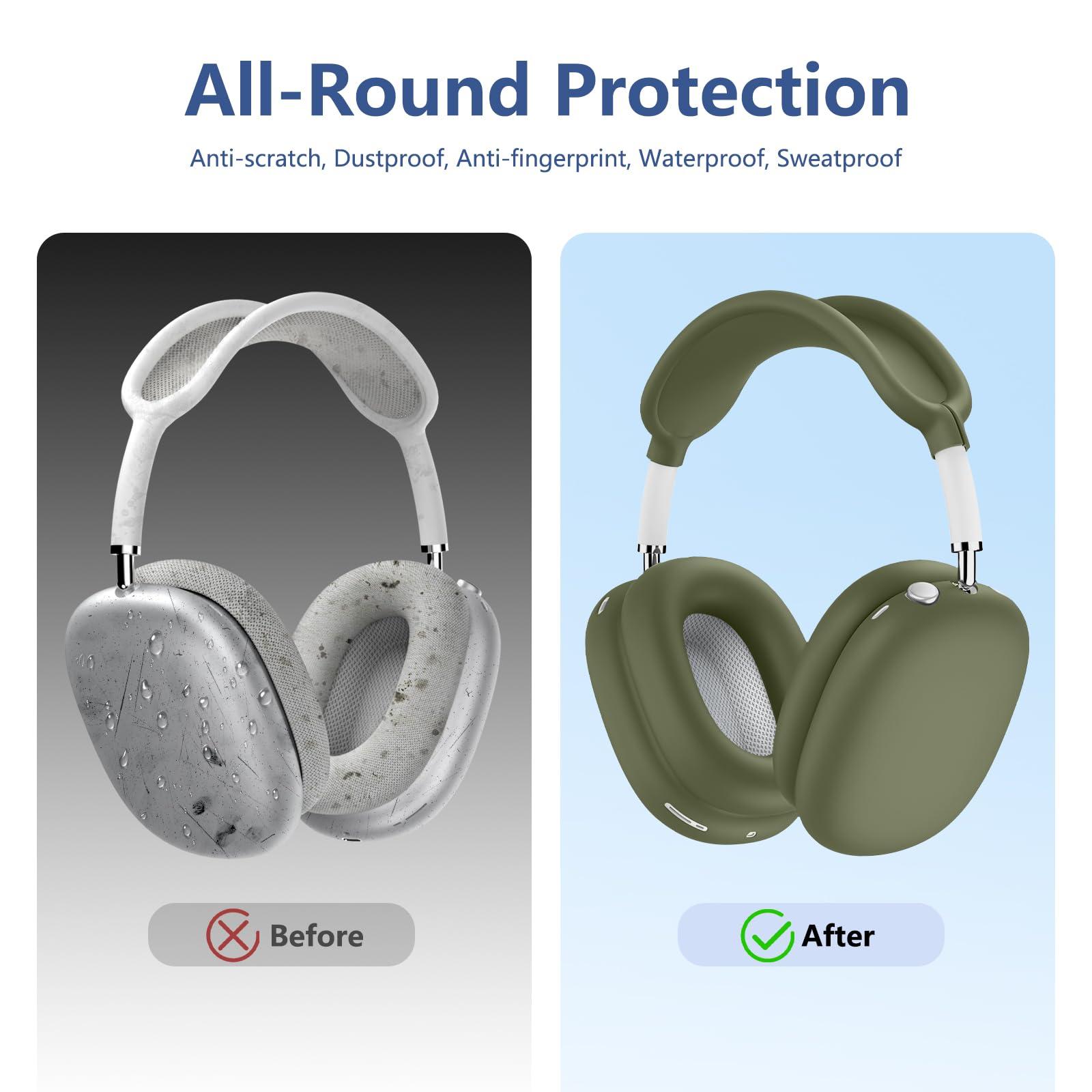 [4 in 1]Silicone Case Cover for AirPods Max USB-C (2024),Anti-Scratch Sweat-Proof Ear Pad Case Cover/Ear Cups Cover/Headband Cover Accessories Silicone Protector for AirPods Max Headphones(Army Green) - Image 3