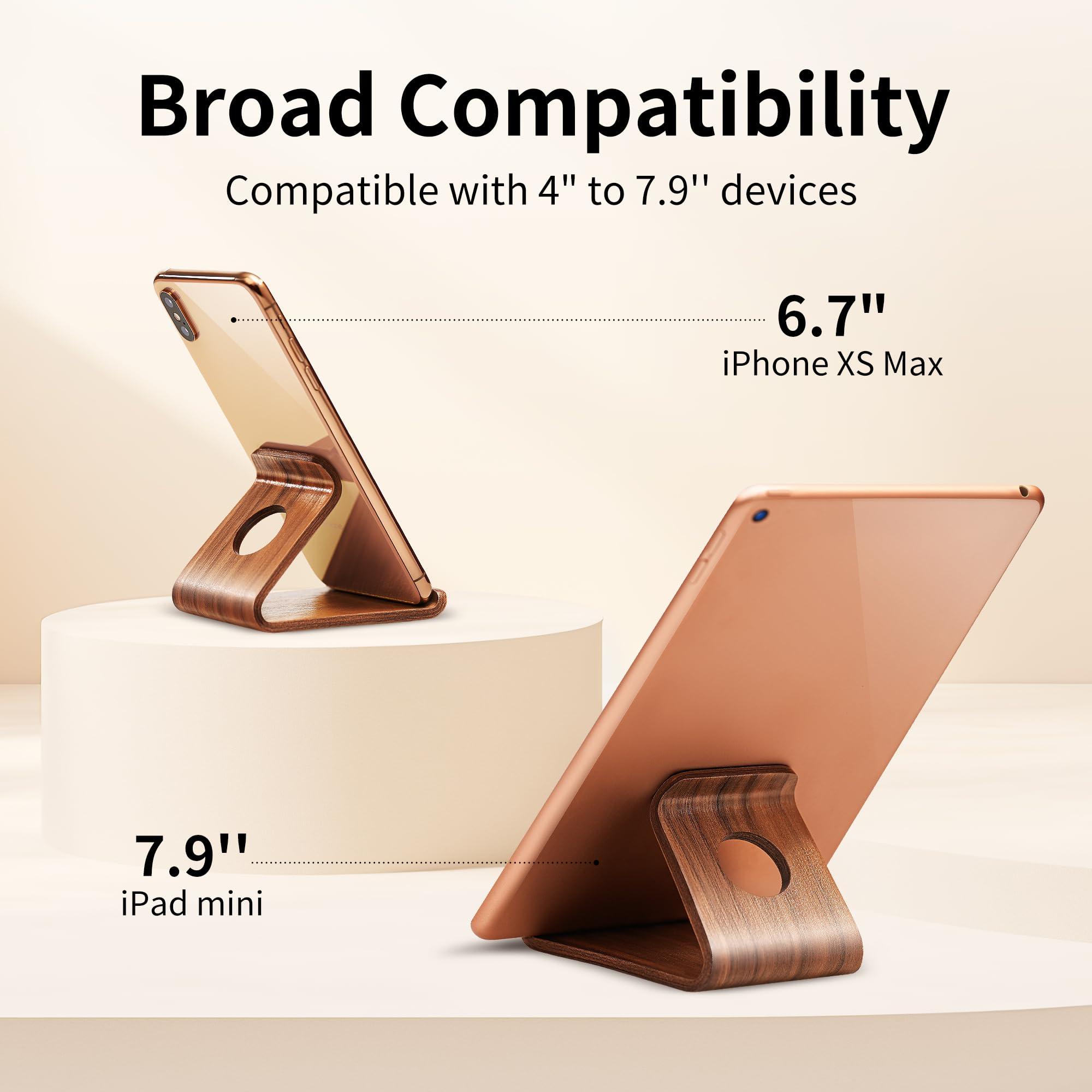 ZJL Cell Phone Stand for Desk - Portable Wood Phone Holder for Bed Compatible with iPhone 16 15 14 13 Pro Max 12 11 iPad Mini, Smartphone, Wooden Office Aesthetic Desk Accessories - Image 2