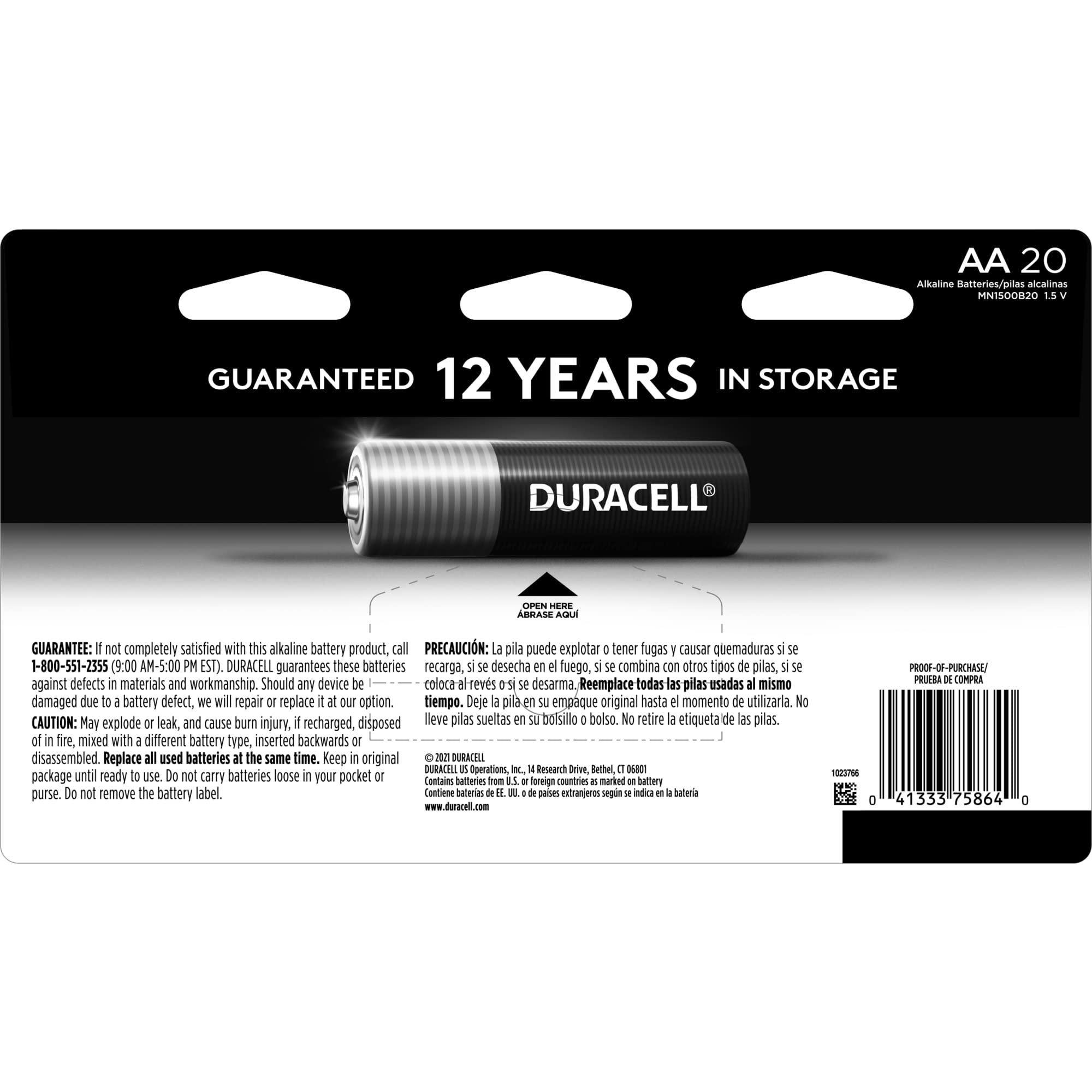 Duracell Coppertop AA Batteries with Power Boost Ingredients, 20 Count Pack Double A Battery with Long-lasting Power, Alkaline AA Battery for Household and Office Devices - Image 2