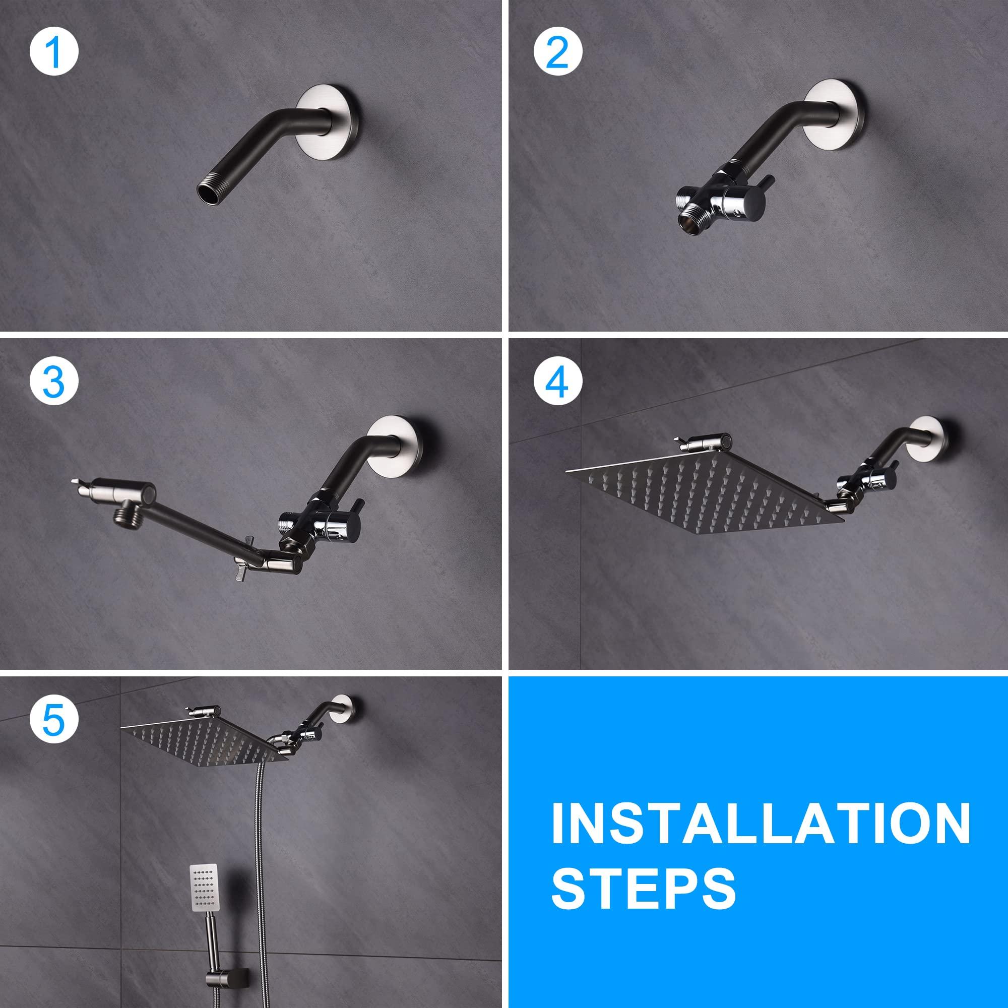 BLTFAUCER Tub Shower Faucet with 8 Inch Shower Head and Handheld, Shower Faucet Set Complete with Adjustable Extension Shower Arm, Tub Spout, Pressure Balance Rough-in Valve Included(Brushed Nickel) - Image 5