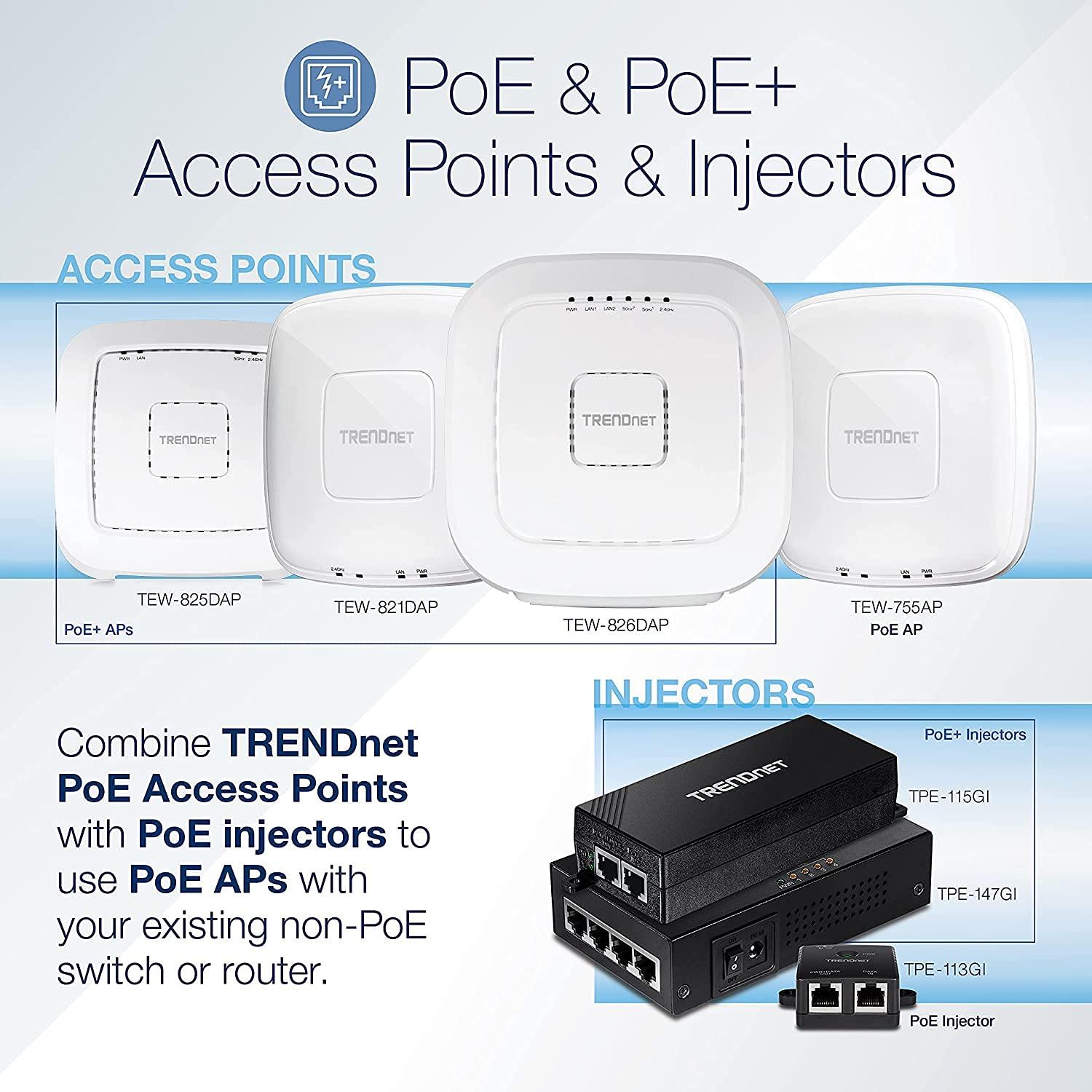 TRENDnet Gigabit Power Over Ethernet Plus Injector, PoE+ (30W) Power Network Distances Up to 100M (328 ft.), Black, TPE-115GI (Pack of 1) - Image 2