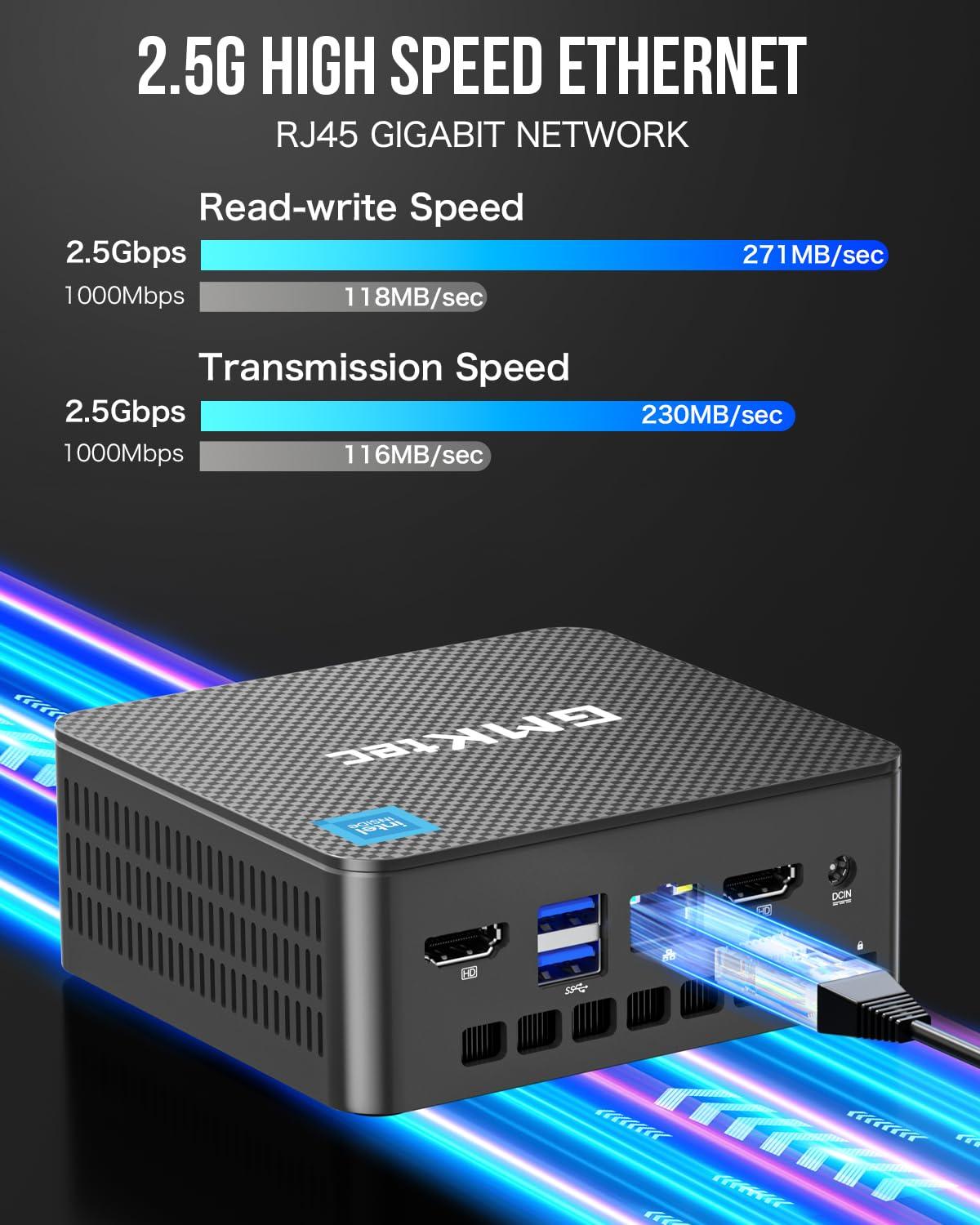 GMKtec Mini PC Intel N150 (Turbo 3.6GHz) 16GB DDR4 1TB PCIe M.2 NVMe SSD, Intel i226-V Desktop Computer 4K Dual HDMI Display/4x USB3.2/WiFi 6/BT5.2/RJ45 Ethernet Nucbox G3 Plus - Image 6