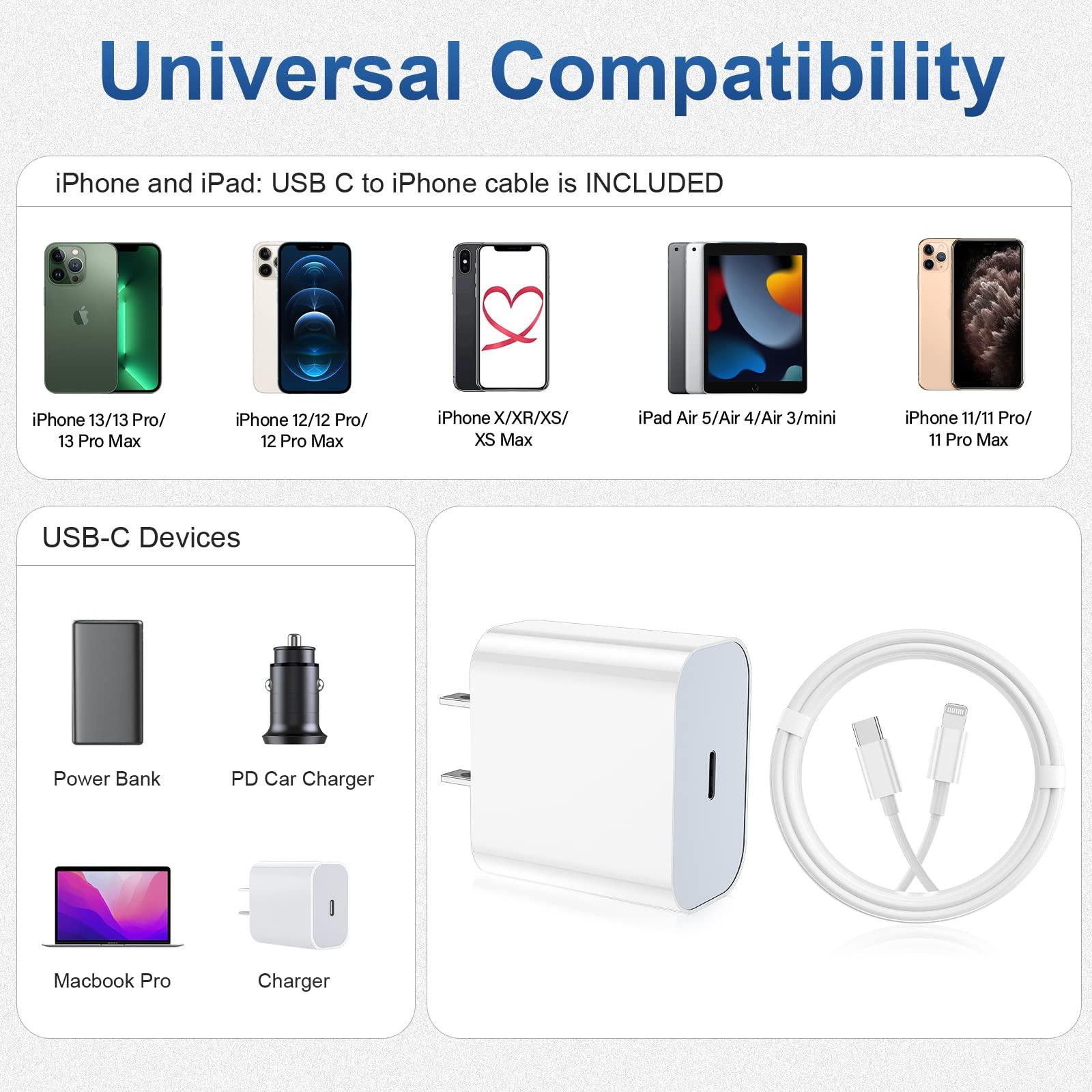 iPhone Fast Charger 6 Pack [Apple MFi Certified] 3 pcs Apple Type C Wall Charger Block with 3 pcs 6FT Long USB C to Lightning Cable Cord for iPhone 14 13 12 11 Pro Max/SE 2022/ipad - Image 7