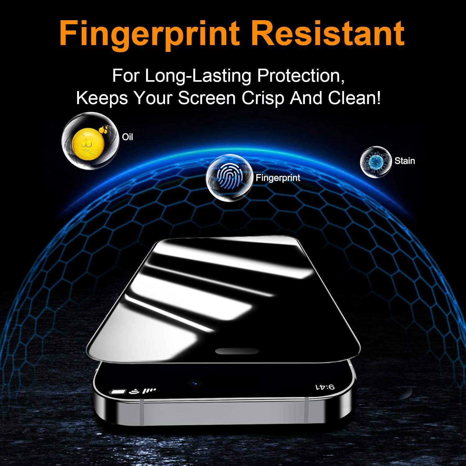 OneFish 2 Pack Privacy Screen Protector for iPhone 15 Pro Max - 4-Way 360° Anti-Spy Tempered Glass, 9H Hardness, 3D Curved Edges, Case-Friendly & Easy Installation - Image 5