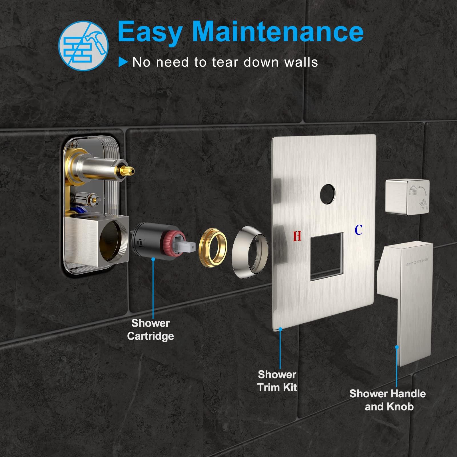 Rain Shower System Sets Faucet: EMBATHER 10 Inch Overhead Rainhead Shower Combo Set With Handheld And Valve-Luxury Modern Mixer Rainfall Brushed Nickel Shower Faucets Sets Complete - Image 6