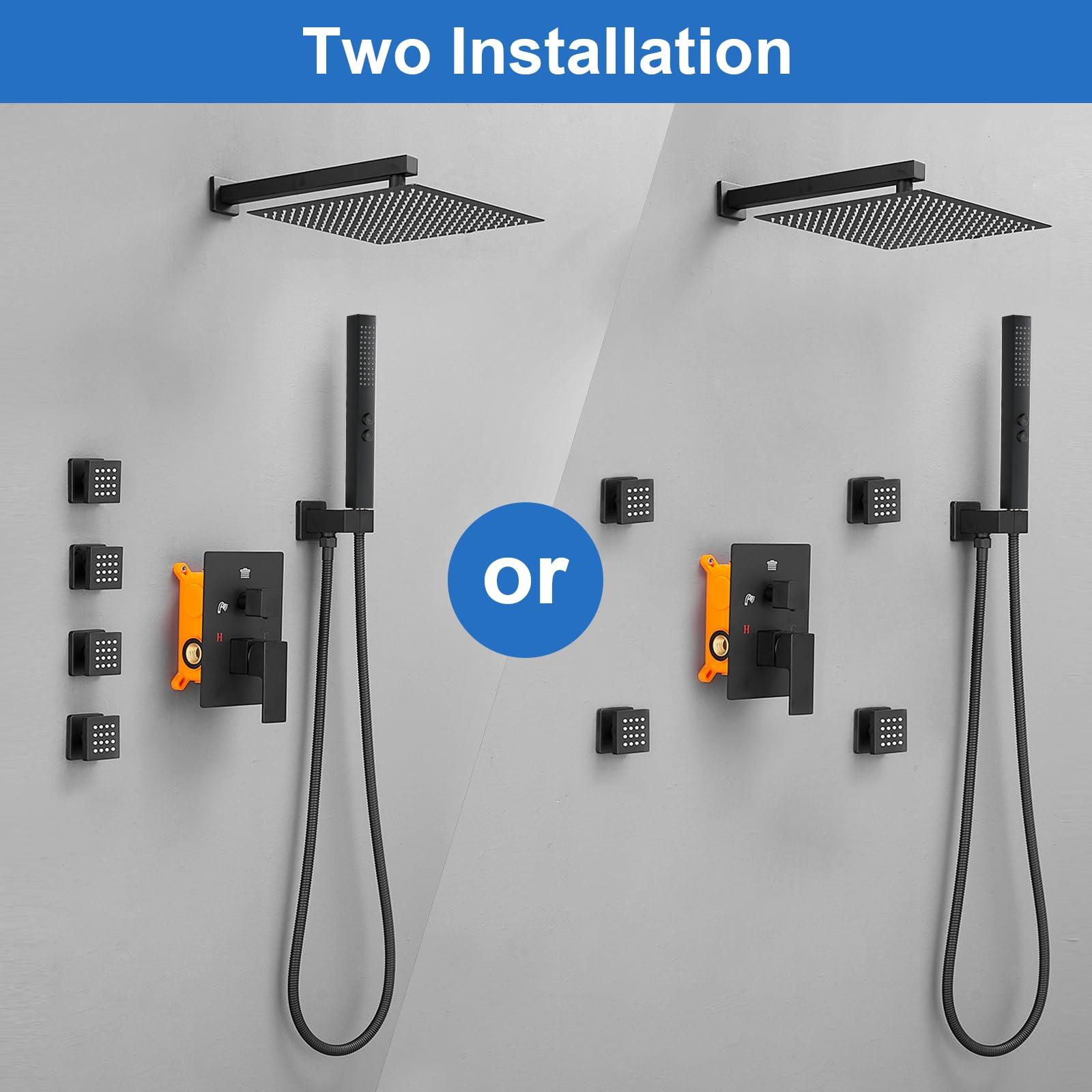 RUMOSE Rainfall Shower System with 4 Full Body Jet 4 Mode Shower Faucet Set with 12 Inch Rain Shower Head and 2 in 1 Handheld Spray, Matte Black Brass Shower Jet Shower Fixtures, Wall Mounted - Image 4