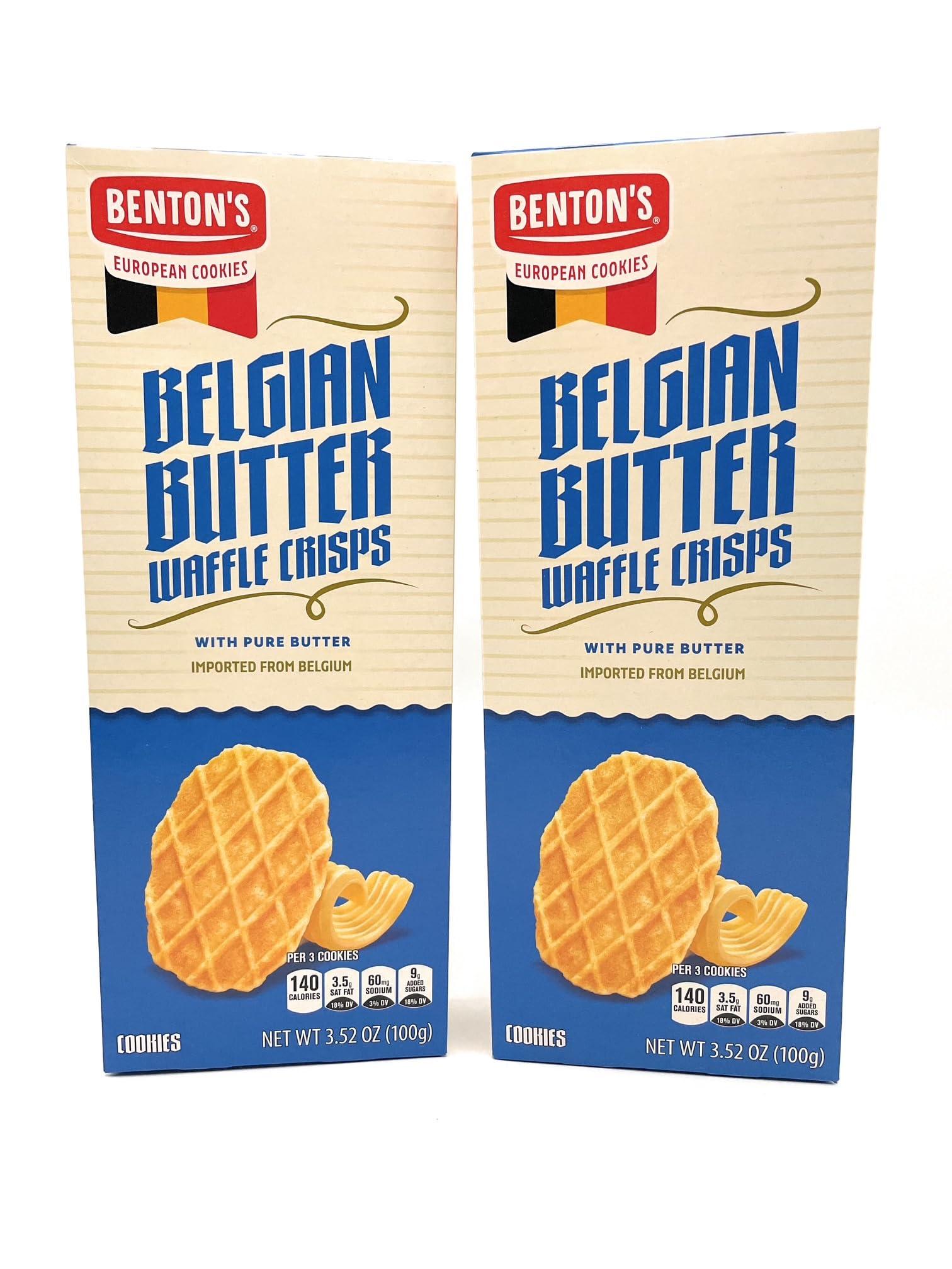 Belgian Butter Waffle Crisps European Cookies, Bentons 3.52oz/100g – Pack of 2