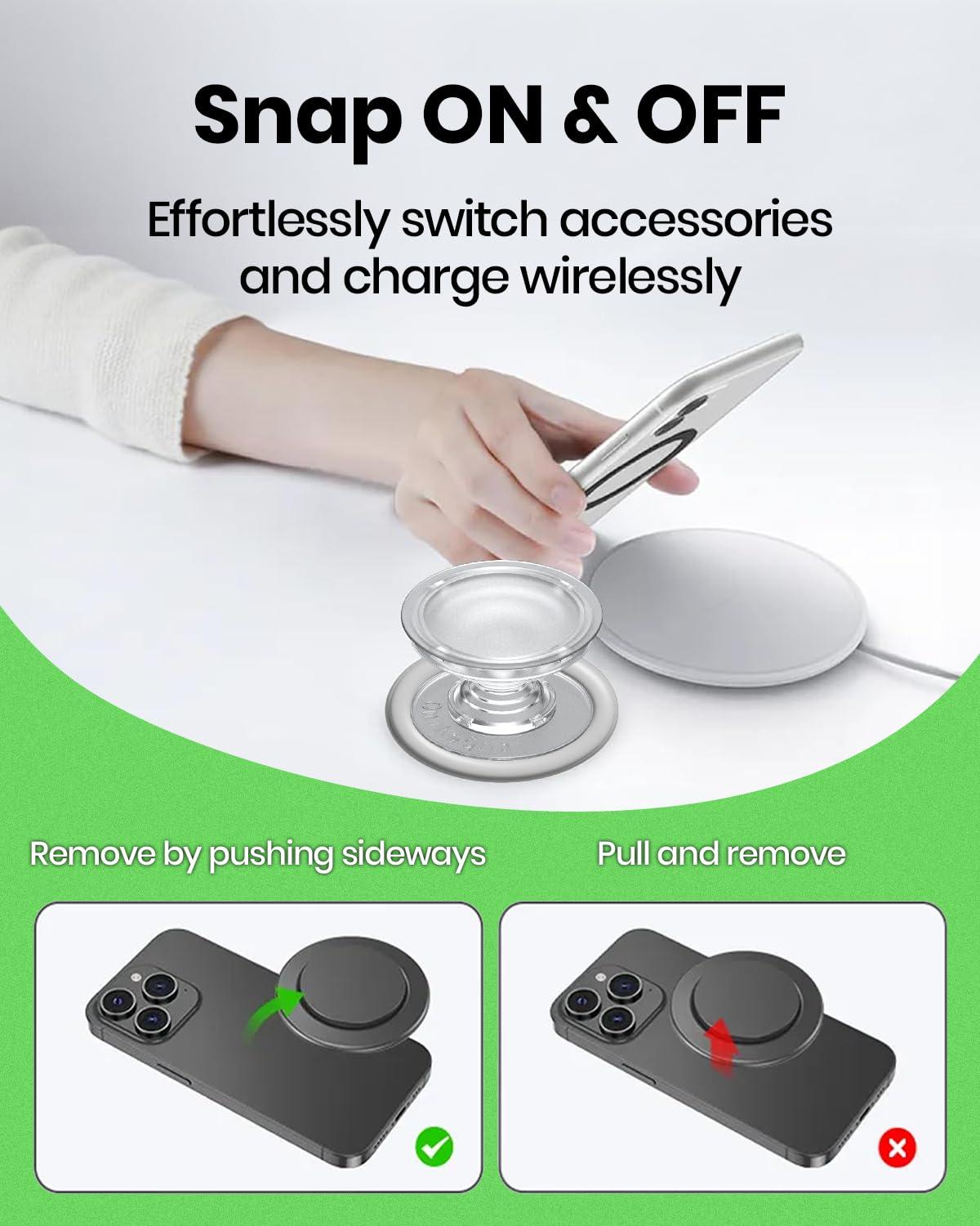 OnTheGrip Compatible with Magsafe Cute Cubic Diamond Heart Shape Design Collapsible Mobile Phone Grip Stand Holder for Smartphone Tablet Cell Phone Accessory (Silver Big) - Image 7