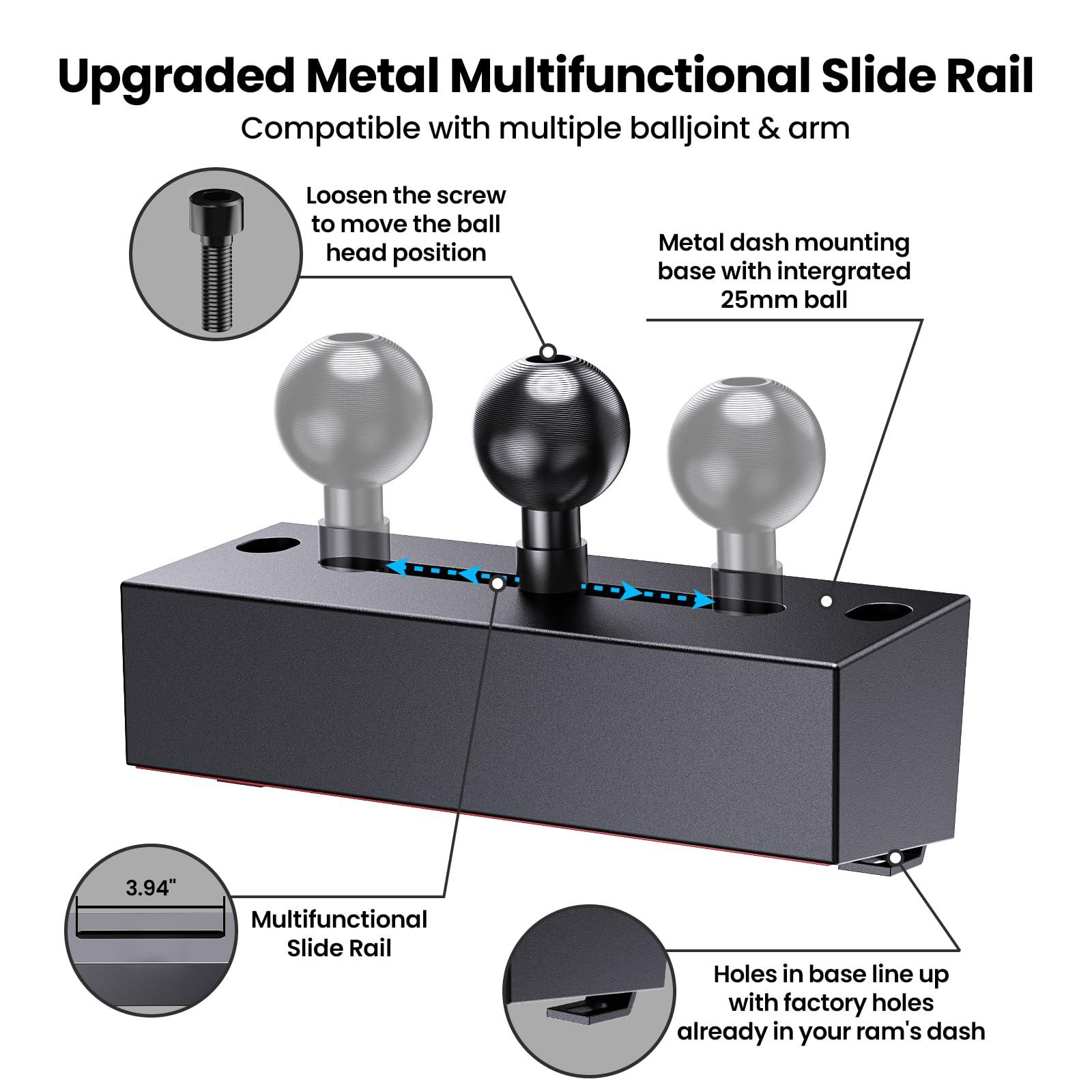 Kaishengyuan Upgraded Metal Phone Mount for Ram Truck 2019+, Dash Mount Cell Phone Holder Compatible with Dodge RAM 1500/2500/3500 & TRX, 360° Adjustable Adapter Phone Stand Fit for Most Smartphones - Image 2