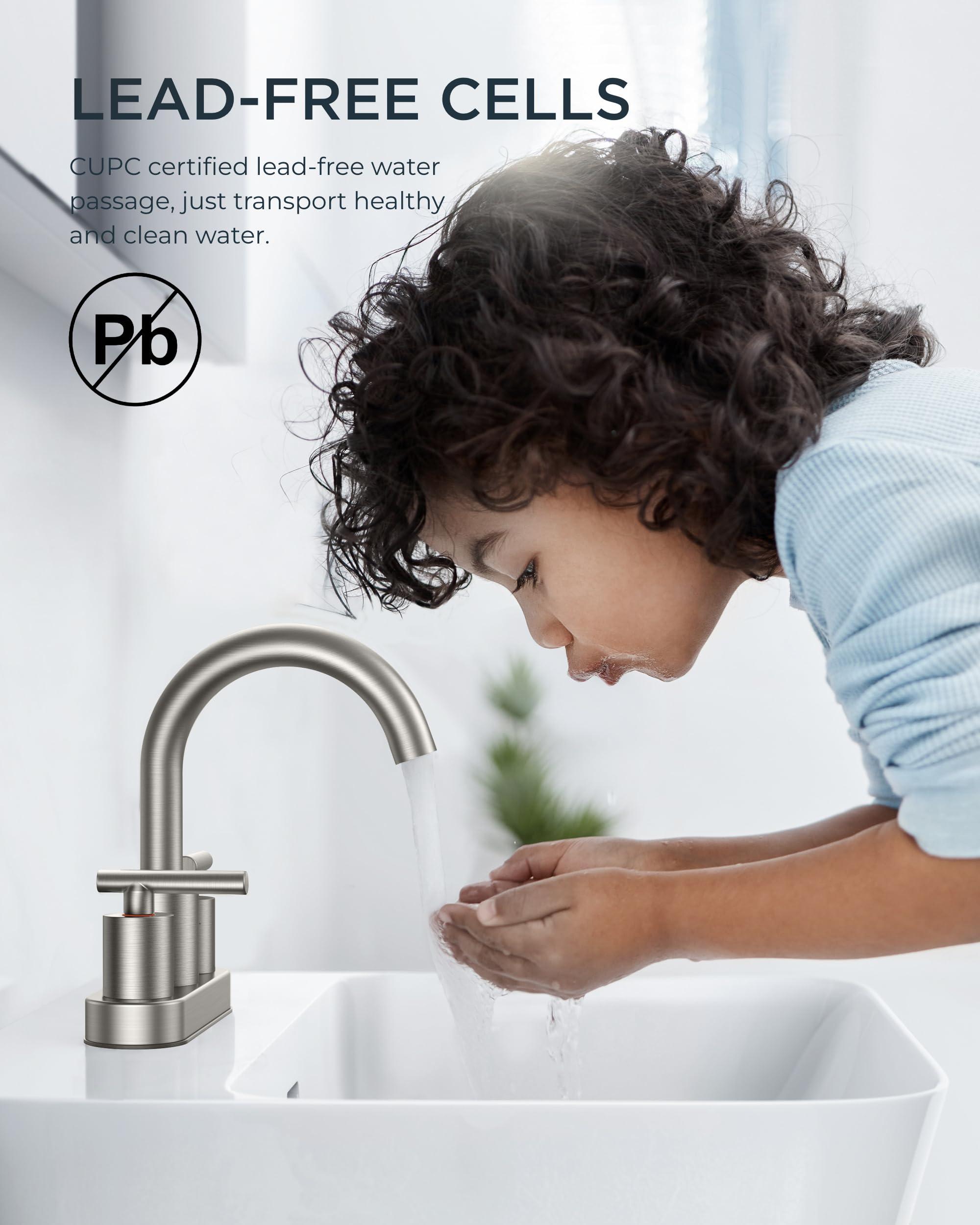 FORIOUS Brushed Nickel Bathroom Faucet 2 Hole, 4 Inch Centerset Bathroom Sink Faucet Brushed Nickel with Metal Dain, 24" CUPC Hoses, 360° Swivel Gooseneck for RV Basin - Image 4