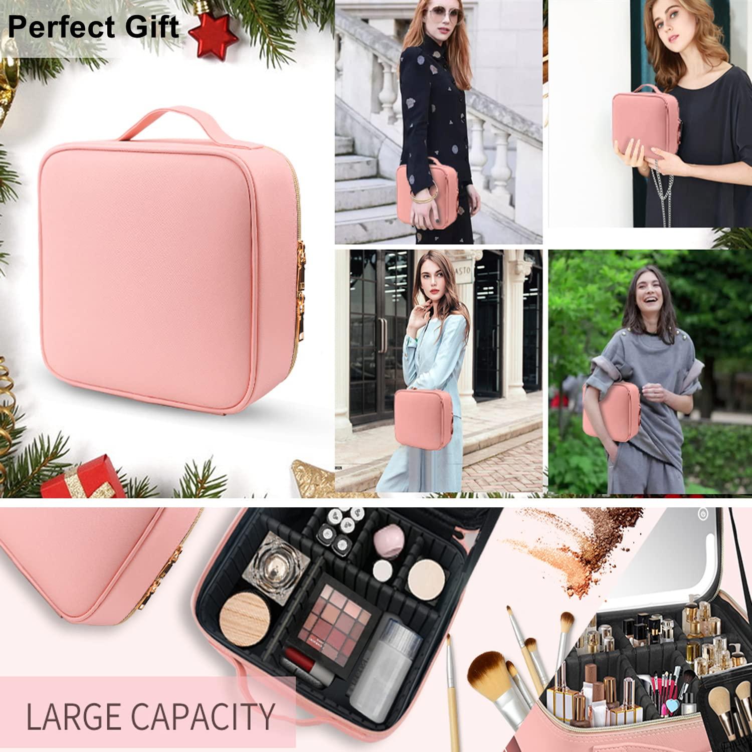 Makeup Case with Lighted Mirror 3 Color Setting,Travel Makeup Bag with Led Mirror with Adjustable Divider,Light Up Makeup Bag Cosmetic Organizer for Makeup Brush,Makeup Accessories,Tools Case,Women - Image 6