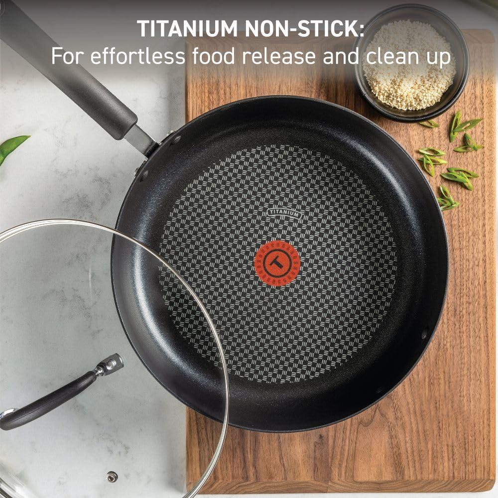 T-fal Ultimate Hard Anodized Nonstick Cookware Set 14 Piece, Oven Broiler Safe 400F, Lid Safe 350F, Kitchen Cooking Set w/Fry Pans, Saucepans, Griddle, Dutch Oven, Pots & Pans, Dishwasher Safe, Black - Image 4