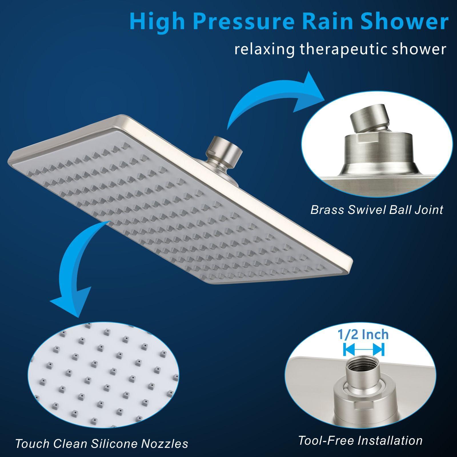 Voolan 8" Rain Shower Head - Luxury Modern Look - The Adjustable Replacement For Your Bathroom Showerhead - Square High Flow Rainfall Showers (Brushed Nickel) - Image 5