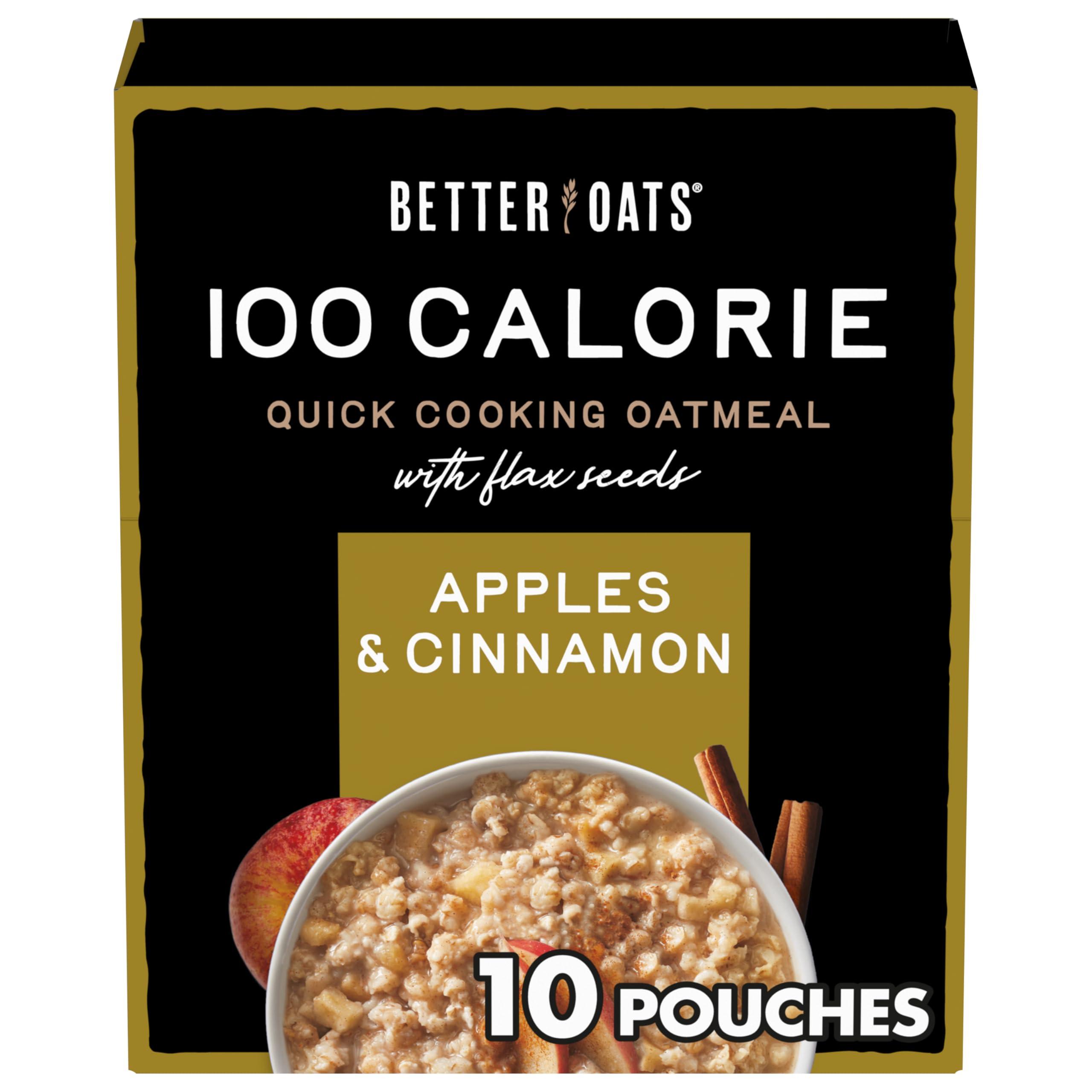 Better Oats 100 Calorie Apples and Cinnamon Oatmeal Packets, Instant Breakfast with Flax Seeds and Natural Apple-Cinnamon Flavor, Quick Cooking, Box of 10 Pouches (Pack of 6)