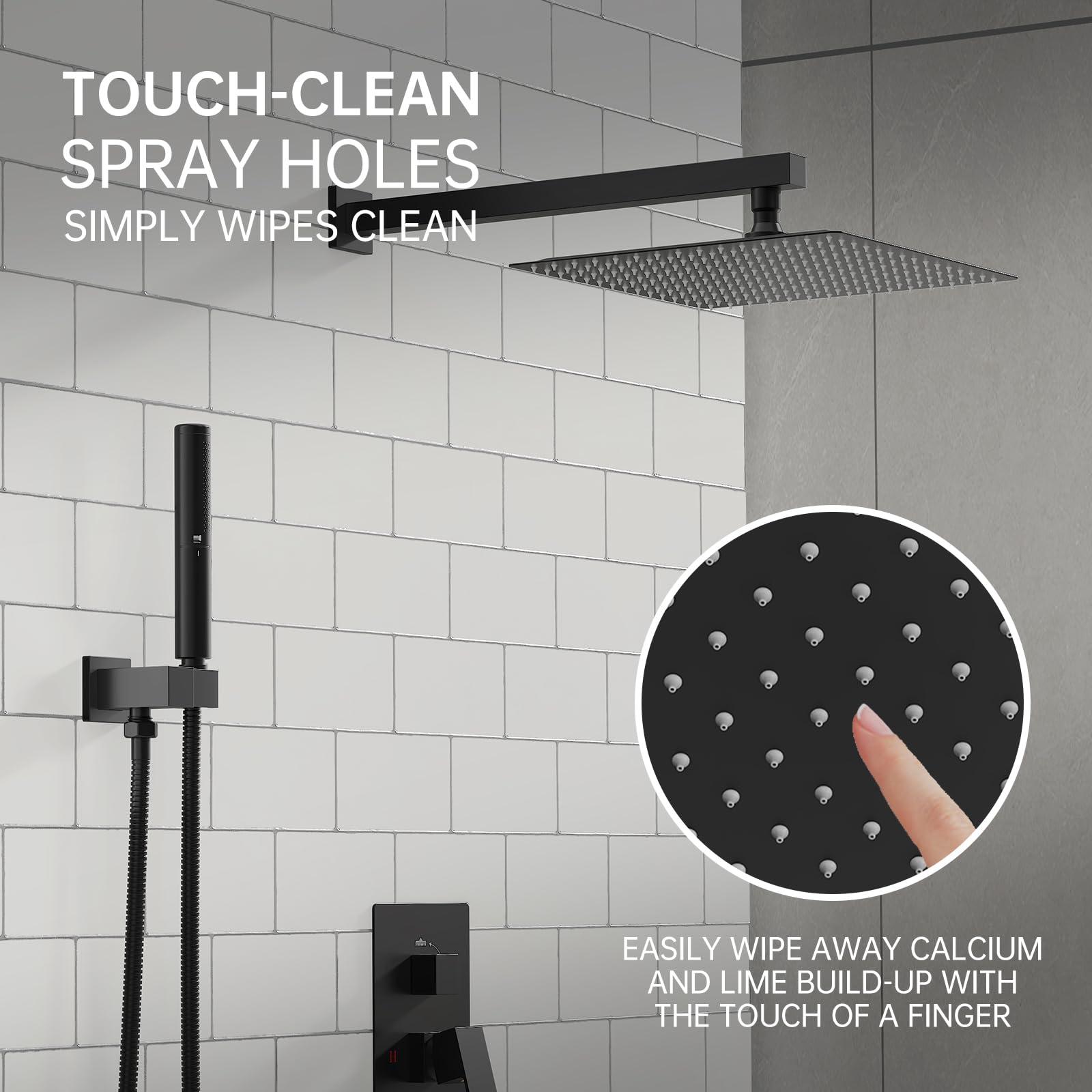 BESy Shower System with 12 Inch Rain Shower Head and Handheld Wall Mounted, High Pressure Rainfall Shower Faucet Fixture Combo Set with 2 in 1 Handheld Showerhead for Bathroom, Matte Black - Image 9