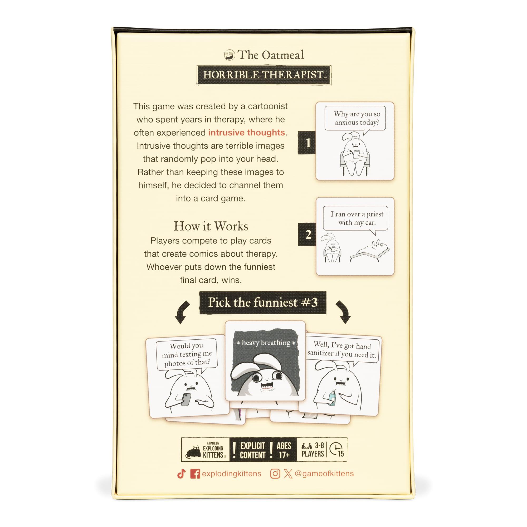 Exploding Kittens Horrible Therapist: Extra Horrible Edition 3-8 Players - Ages 17+ - 15 Minutes to Play - Comic Building Card Game - Ideal for Party, Family Game Night - White - Image 7