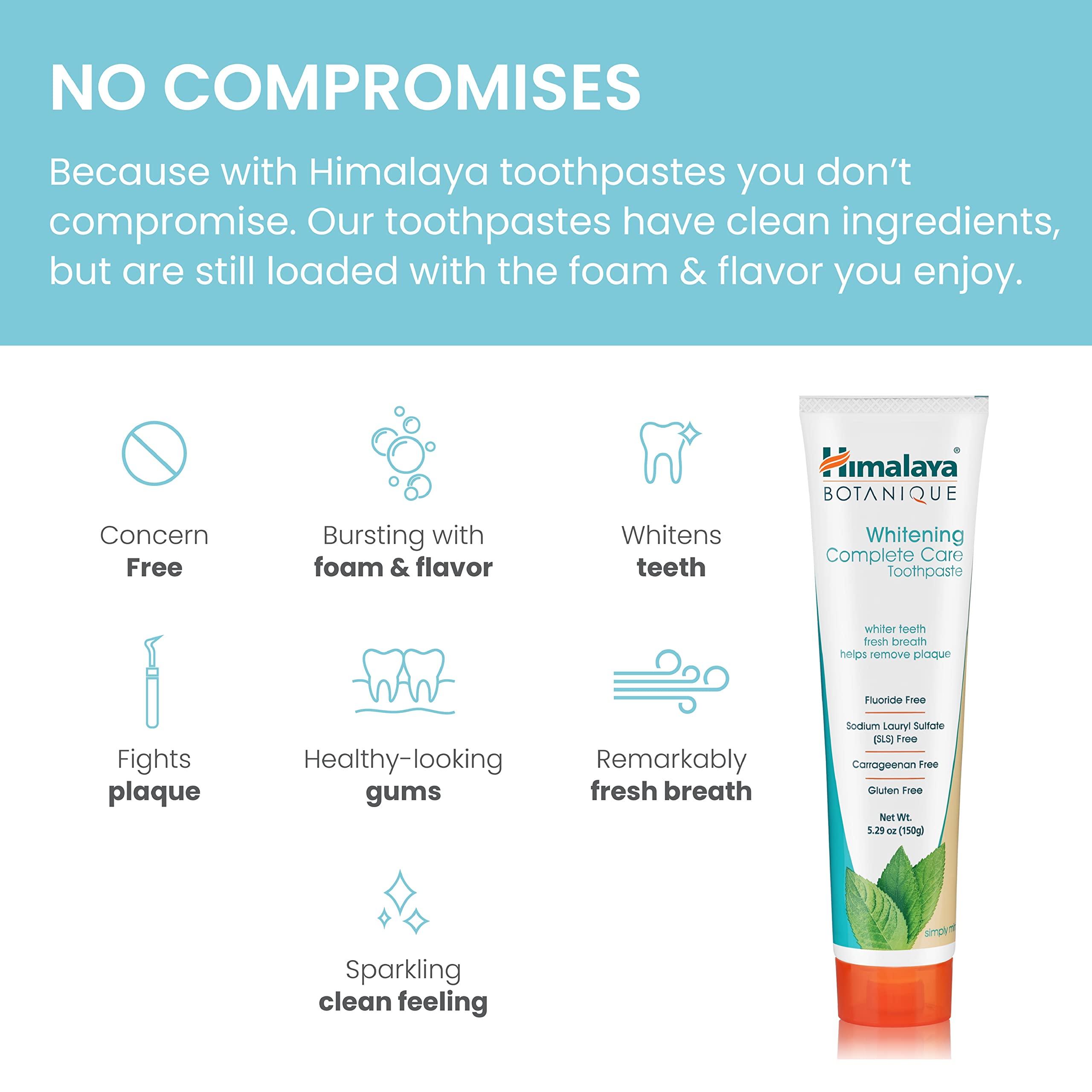 Himalaya Botanique Whitening Complete Care Toothpaste, Teeth Whitening, Fights Plaque, Fluoride Free, No Artificial Flavors, SLS Free, Cruelty Free, Foaming, Simply Mint Flavor, 5.29 Oz, 4 Pack - Image 5