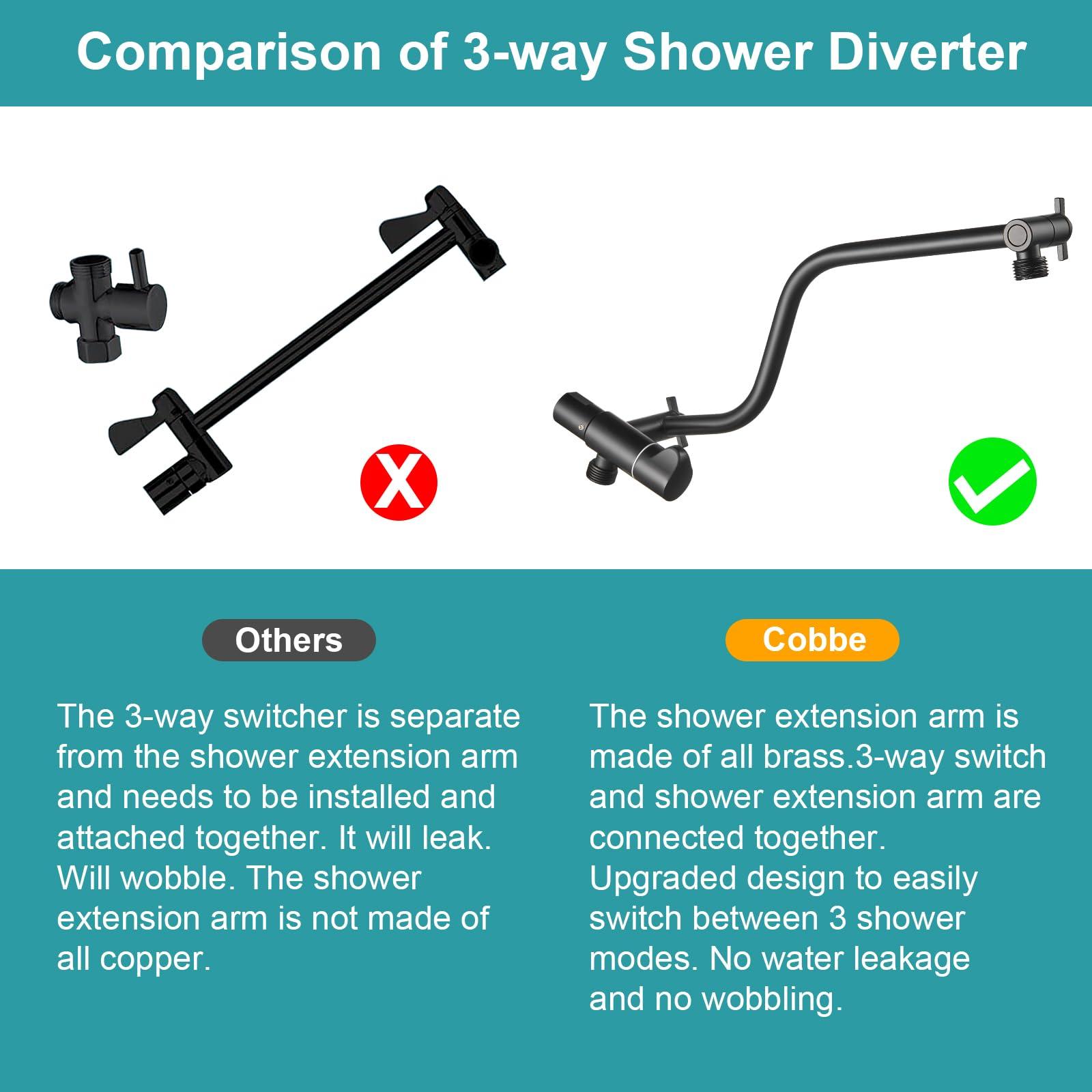 Cobbe 12 Inch All Metal 3-Way Rain Shower Head, High Pressure Shower Head, Dual Shower Heads with Handheld Spray Combo - Upgrade Extension Arm Height Adjustable - 9 Spray Filtered Shower Head, Black - Image 4