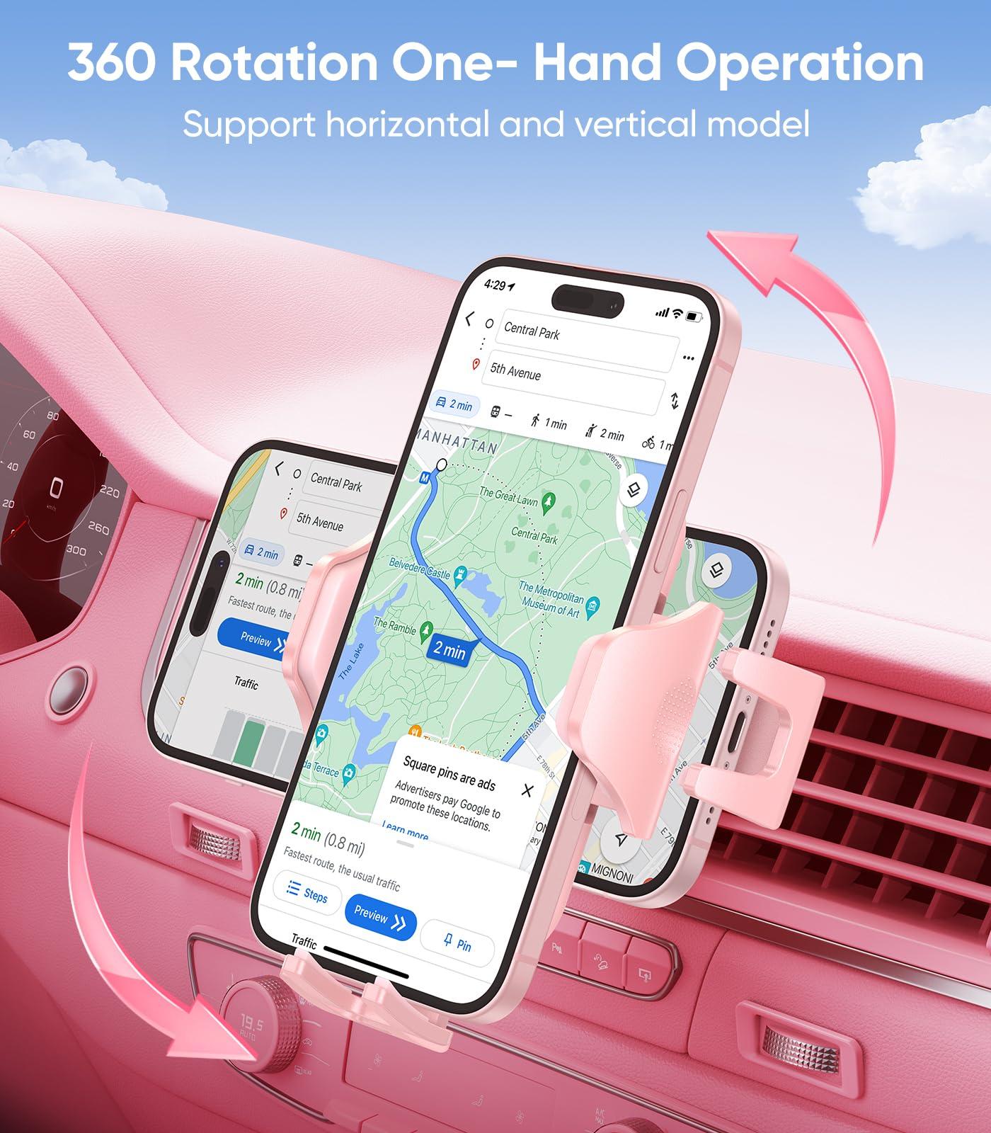 VICSEED Pink Phone Holder for Your Car [ Sturdy & Secure ] Air Vent Phone Mount for Car Hands Free Easy Clamp Cradle in Vehicle for iPhone Samsung Android Smartphone, Pink Car Accessories - Image 8