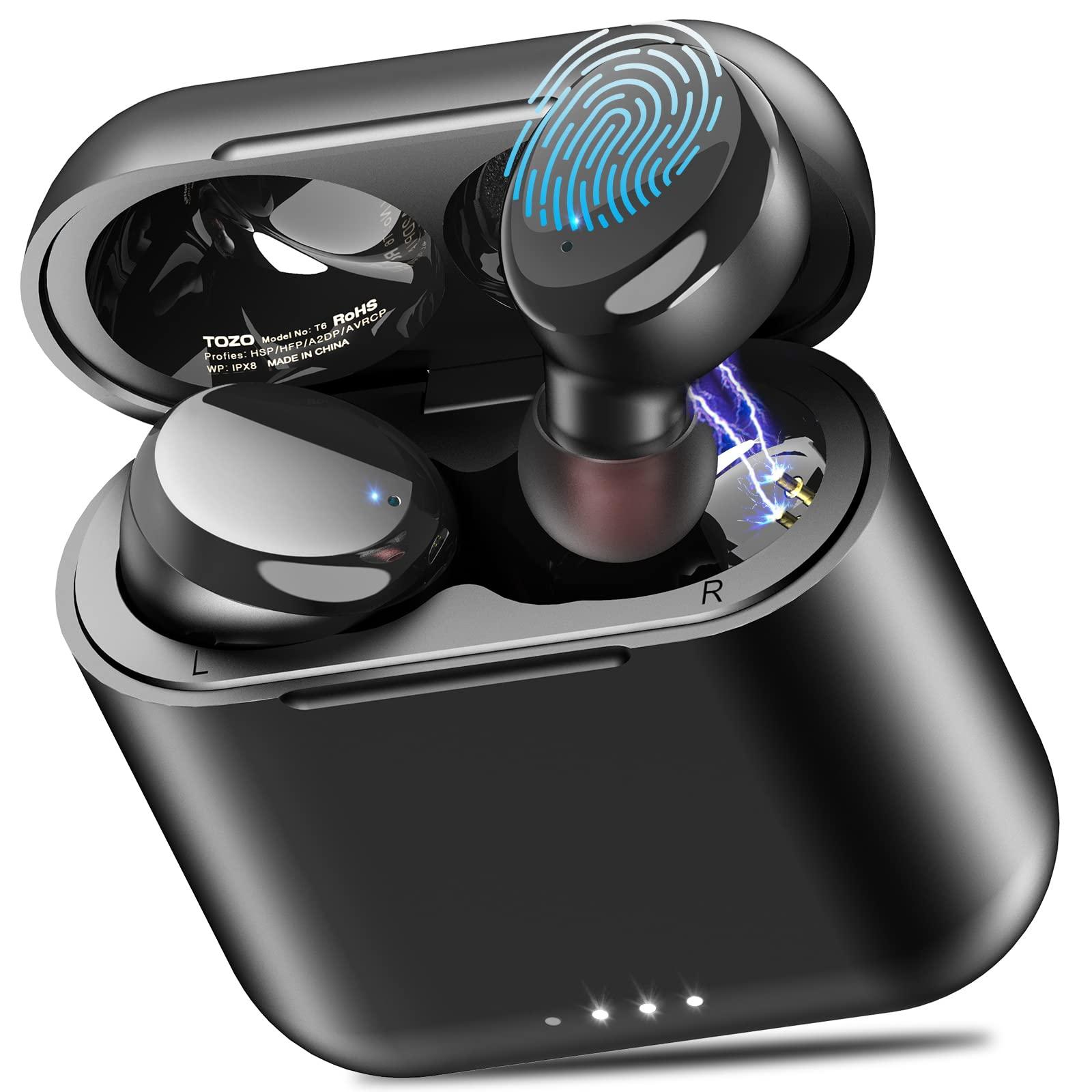 TOZO T6 True Wireless Earbuds Bluetooth 5.3 Headphones 50H Long Playtime, Wireless Charging Case, IPX8 Waterproof Stereo Earphones, Built-in Mic Calls, Headset Premium Deep Bass 32 Preset EQs via APP