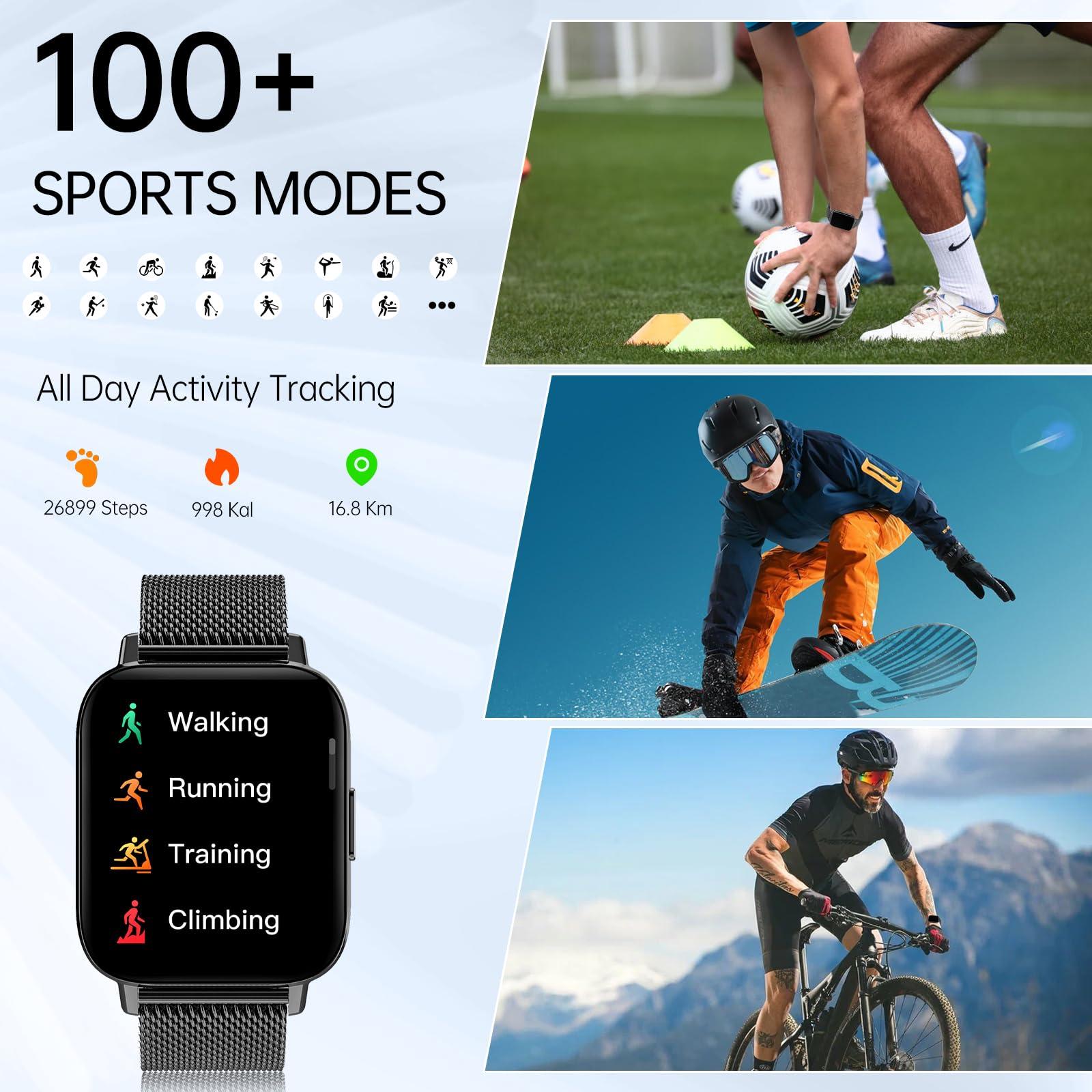 HXQHSTBG Smart Watches for Women Men(Answer/Dial Calls) 1.85" HD Fitness Step Tracker with Heart Rate Sleep Monitor, AI Voice Smart Watch IP68 Waterproof for Android/iOS, Black/2 Watch Straps - Image 5