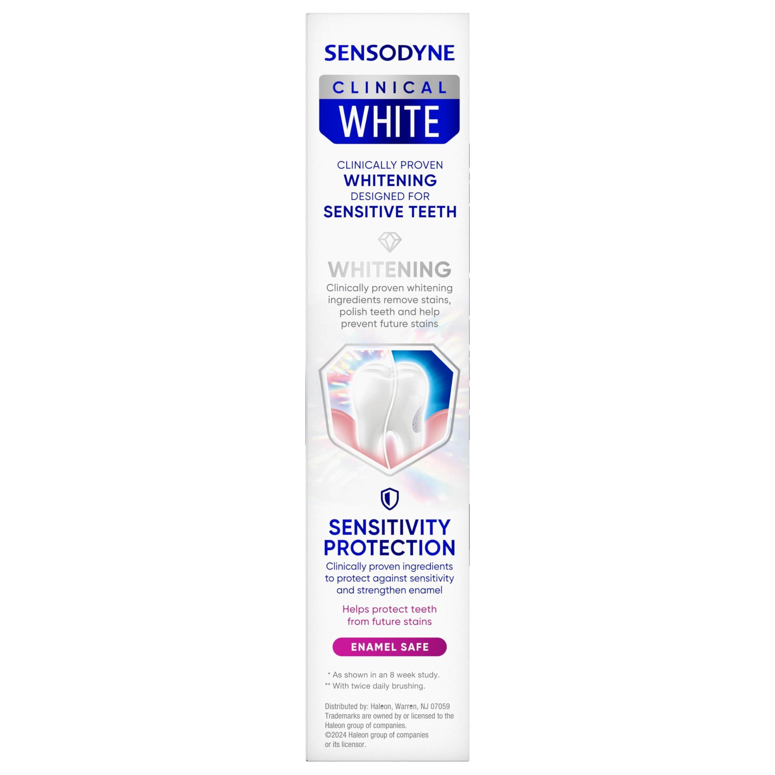 Sensodyne Clinical White Toothpaste Clinically Proven Whitening for Sensitive Teeth, Stain Protector, 3.4 oz x 3 - Image 11