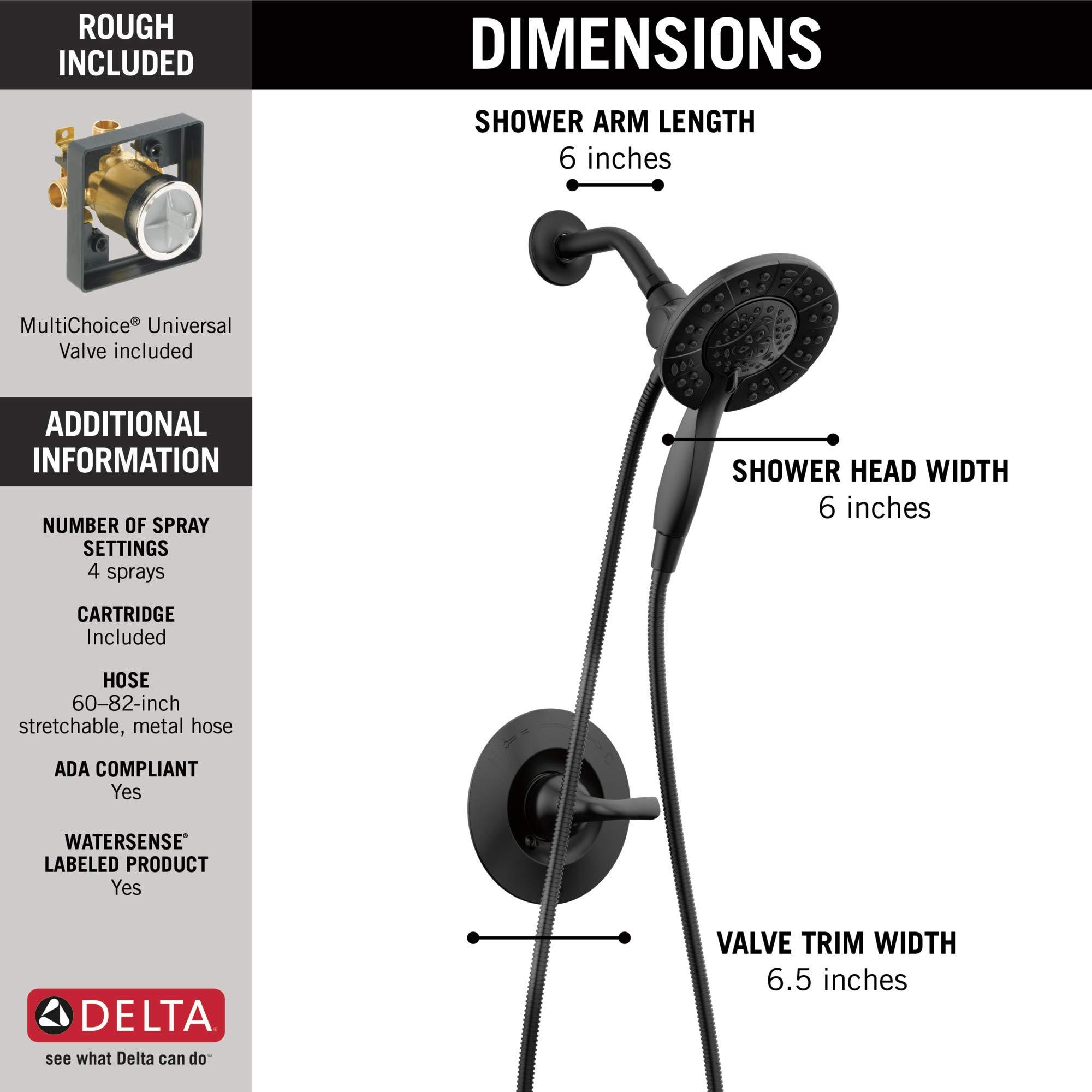 Delta Faucet Arvo 14 Series Single-Handle Shower Faucet, Shower Trim Kit with 4-Spray In2ition 2-in-1 Dual Hand Held Shower Head with Hose, Matte Black 142840-BL-I (Valve Included) - Image 3
