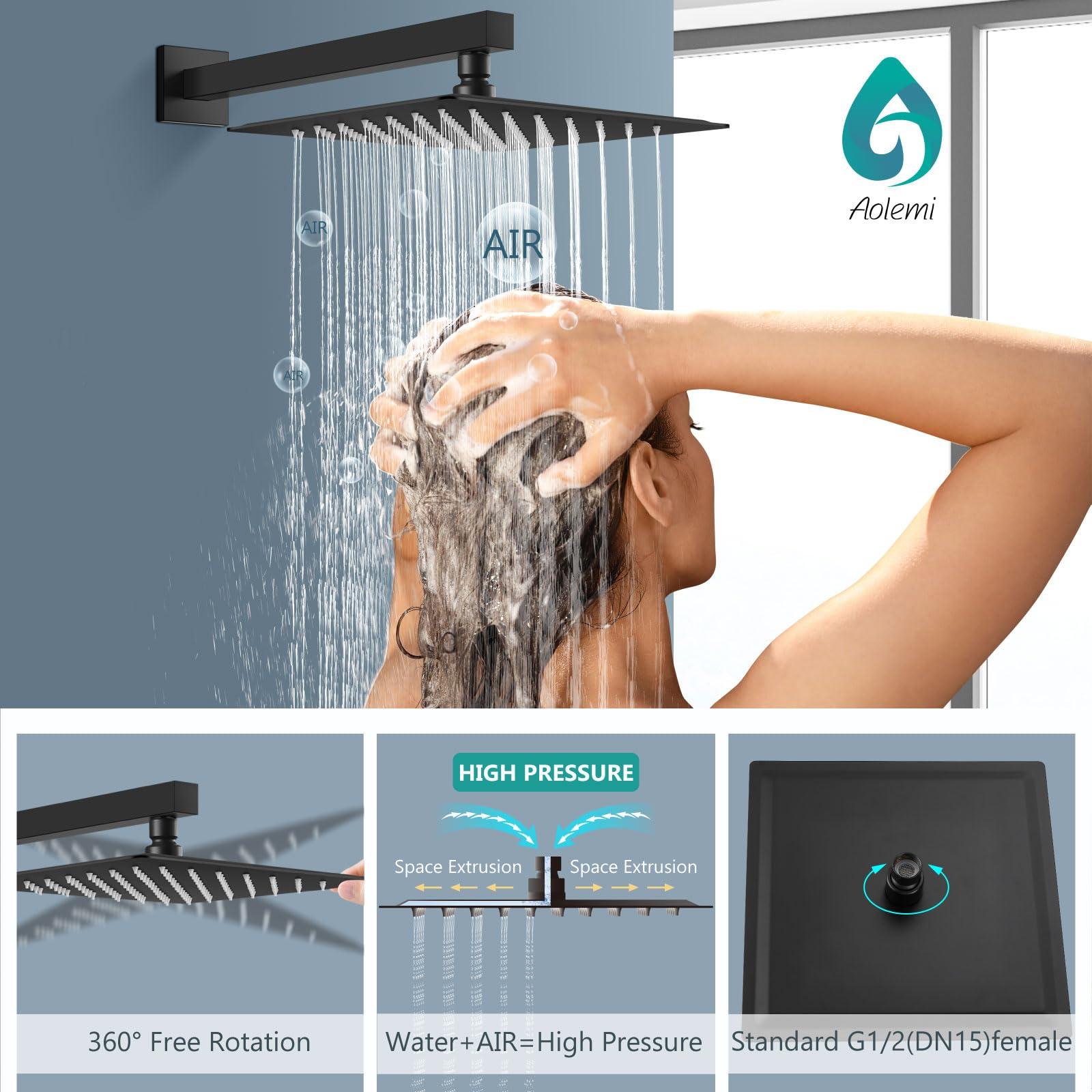 Aolemi 10 Inch Rainfall Shower Tub Faucet Set Wall Mount Tub and Shower Faucet Combo Shower System with 2 in 1 Handheld Sprayer Rough-in Valve Matte Black - Image 8