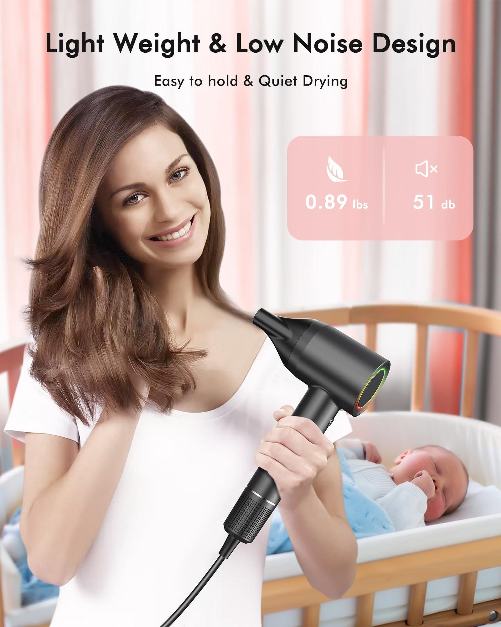 Hair Dryer, 160000 RPM Professional High Speed Ionic Blow Dryer 500 Million Negative Ions & Heat-Control & Low Noise Hairdryer with Magnetic Diffuser for Faster Drying All Hair Types, No Heat Damage - Image 5