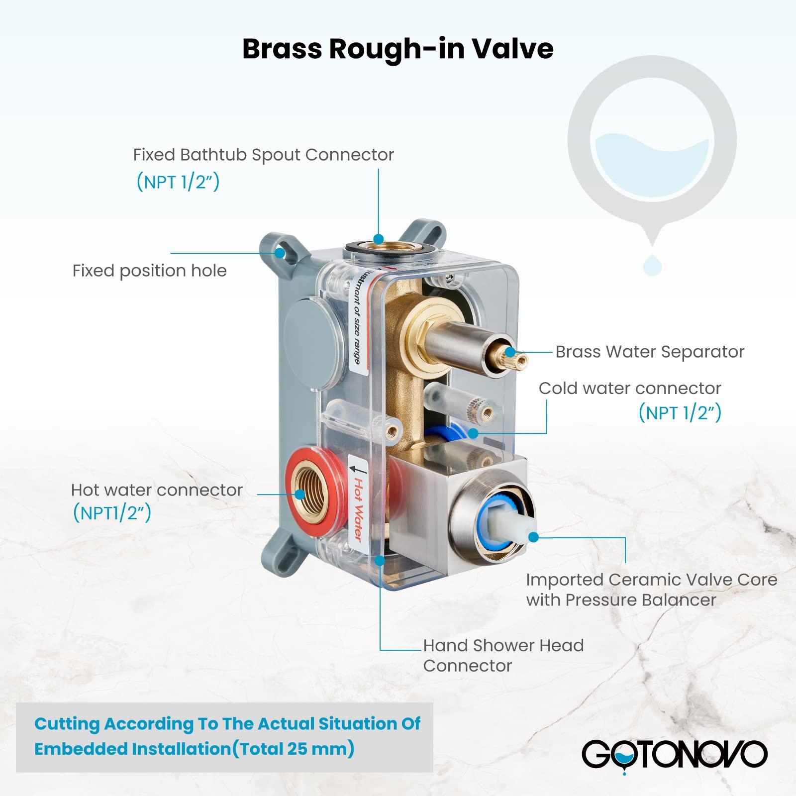 gotonovo Wall Mounted Bathtub Faucet with Hand Held Sprayer,Tub Shower Faucet Set,Single Handle Bathroom Shower System Mixer for Tub,Rough-In Valve Included Swivel Tub Spout Brushed Nickel - Image 5