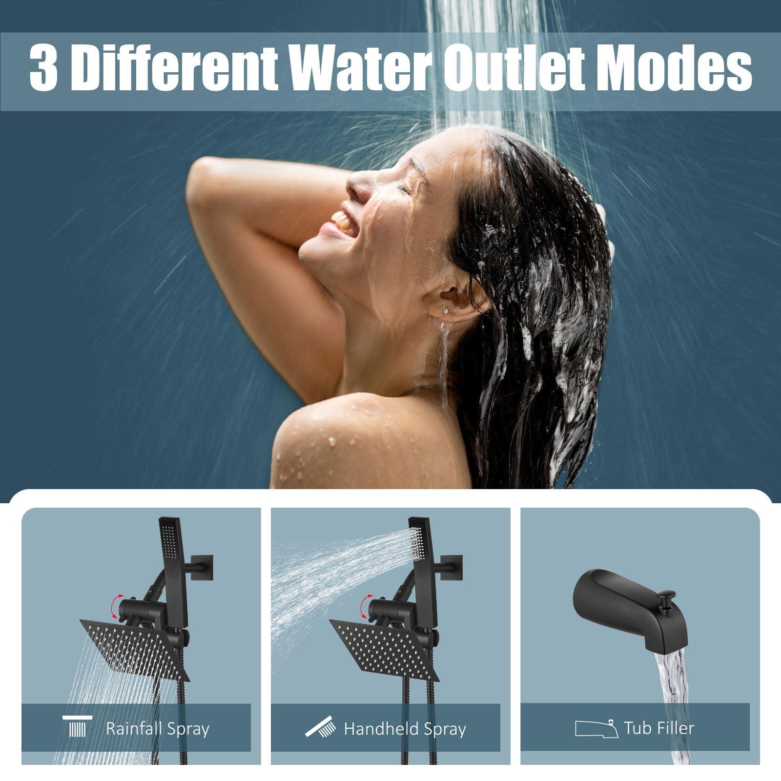Aolemi Shower Tub Faucet Set with Handheld Spray Shower System Single Shower Rainfall Head and Handle with Tub Spout Combo Rough-in Valve Included Shower Trim Kit 6 Inch Shower Head, Matte Black - Image 4