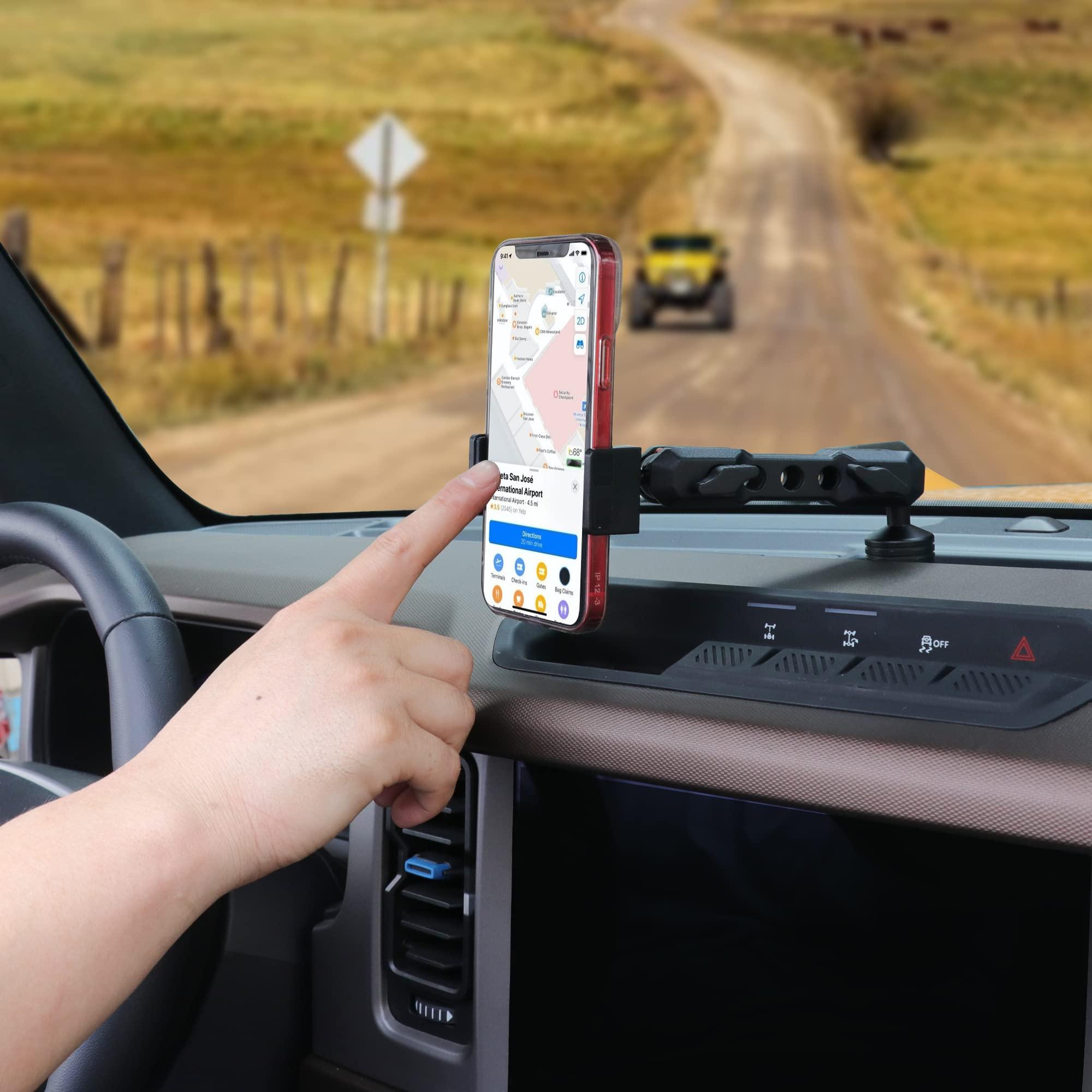 RERPRO Dash Phone Mount Holder for 2021 2022 2023 2024 2025 New Ford Bronco 2/4 Door Interior Accessories Dashboard Cell Phone Stand 360° Adjustable Aluminum Smartphone Bracket Black - Image 6