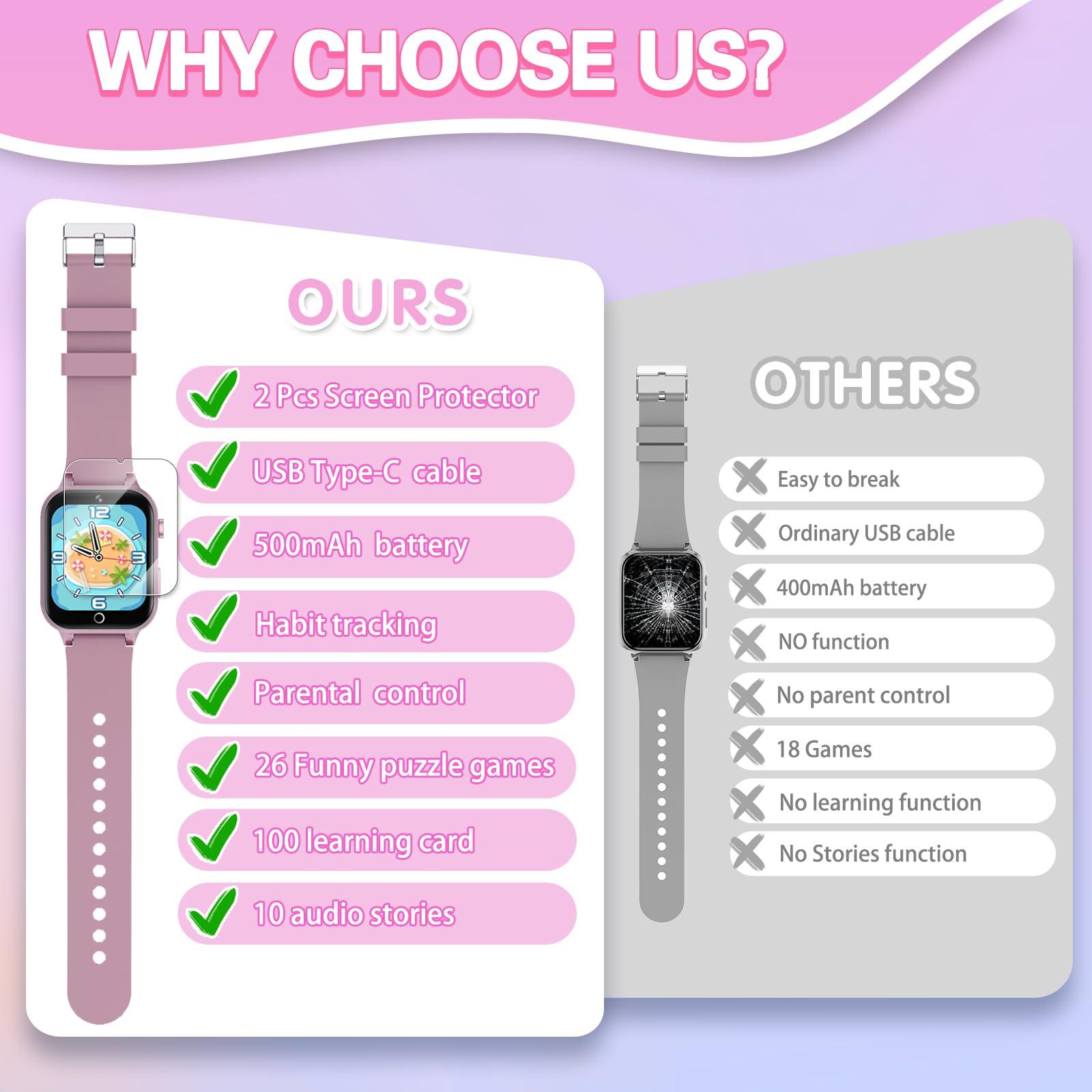 Kids Smart Watch Girls Gift for Girl Aged 6-12, HD TouchScreen Kids Watch with 26 Games Video Camera Music Pedometer Audiostory Learn Card Educational Toys Birthday Gifts for Girls Ages 5 6 7 8 9 - Image 6