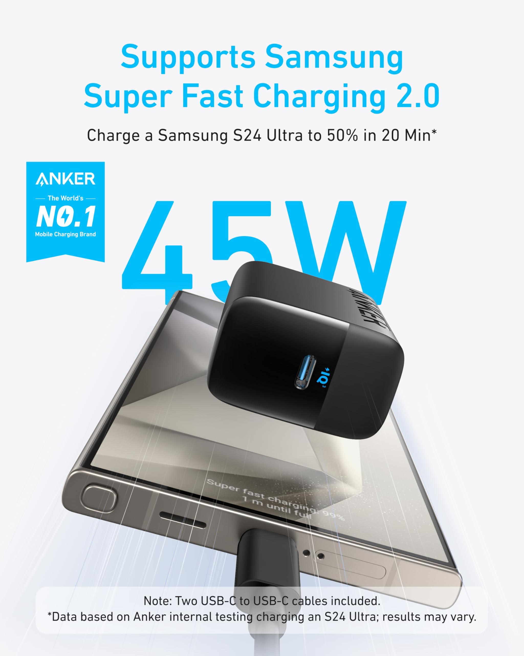 Anker 45W USB C Charger Block, PPS Fast Charger with USB-C Cable for iPhone 16/15 and More Series, iPad, Galaxy S24 Ultra (2-Pack 5 ft Cable Included) - Image 2